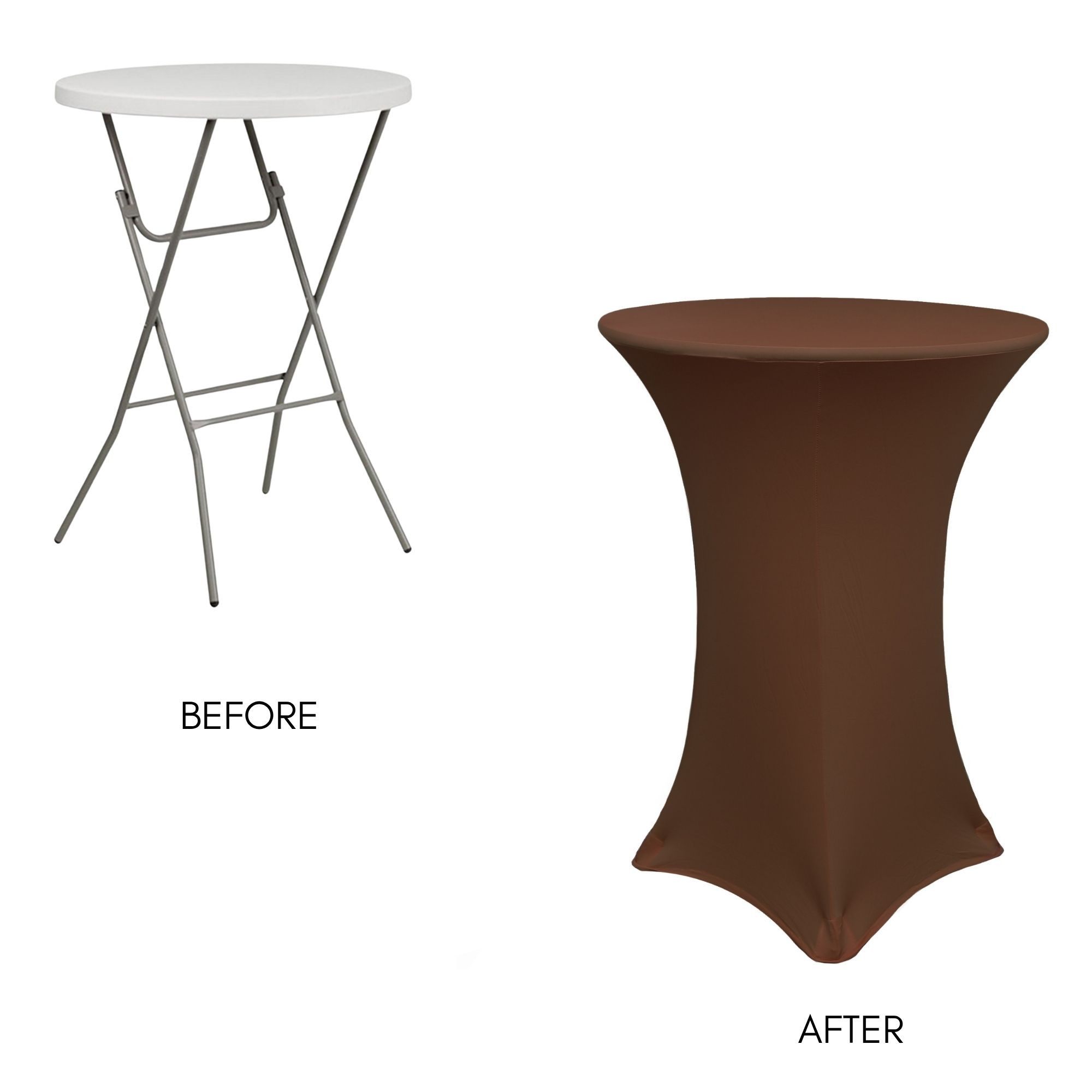 30 inch Highboy Cocktail Round Stretch Spandex Table Covers Chocolate Brown lifestyle