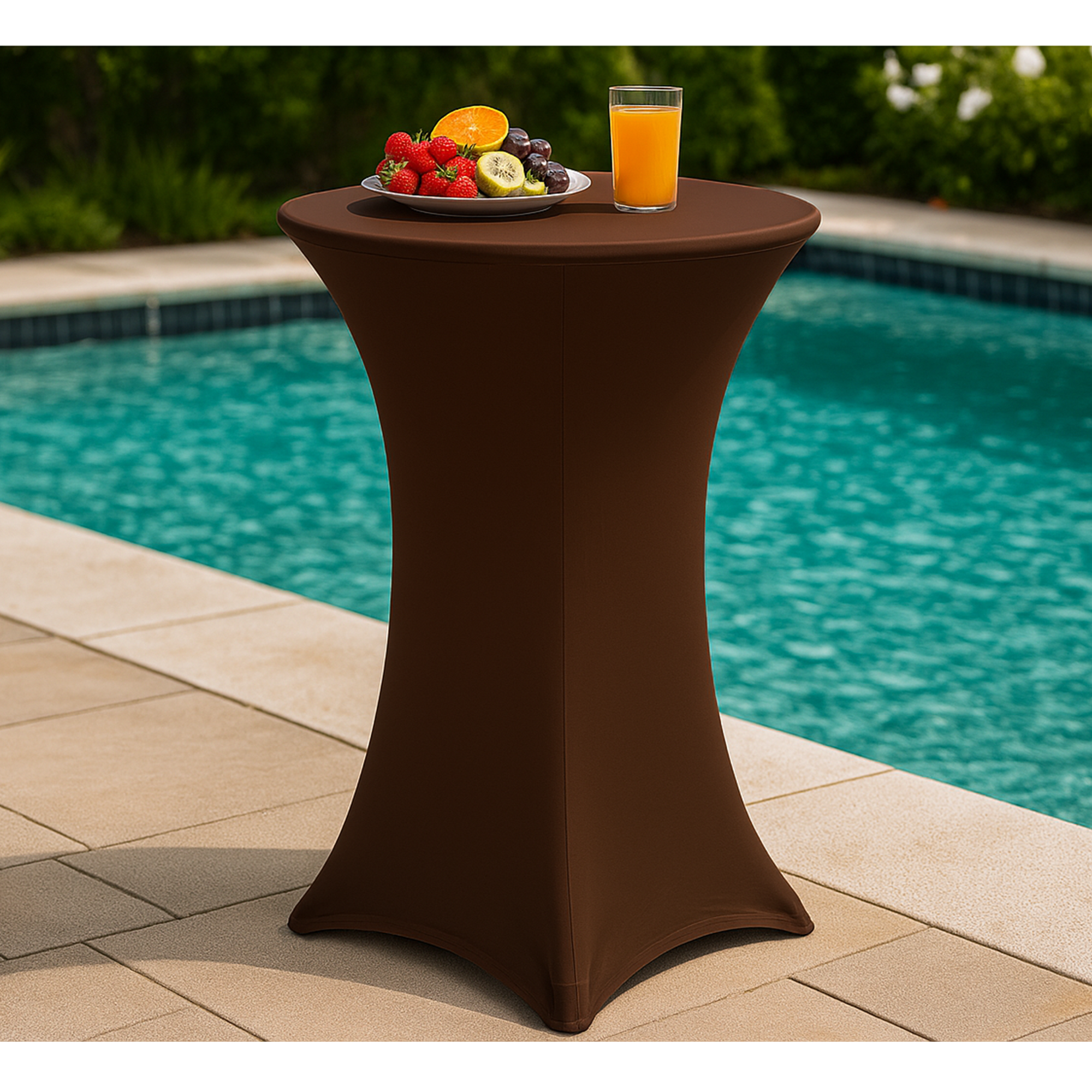 30 inch Highboy Cocktail Round Stretch Spandex Table Covers Chocolate Brown lifestyle