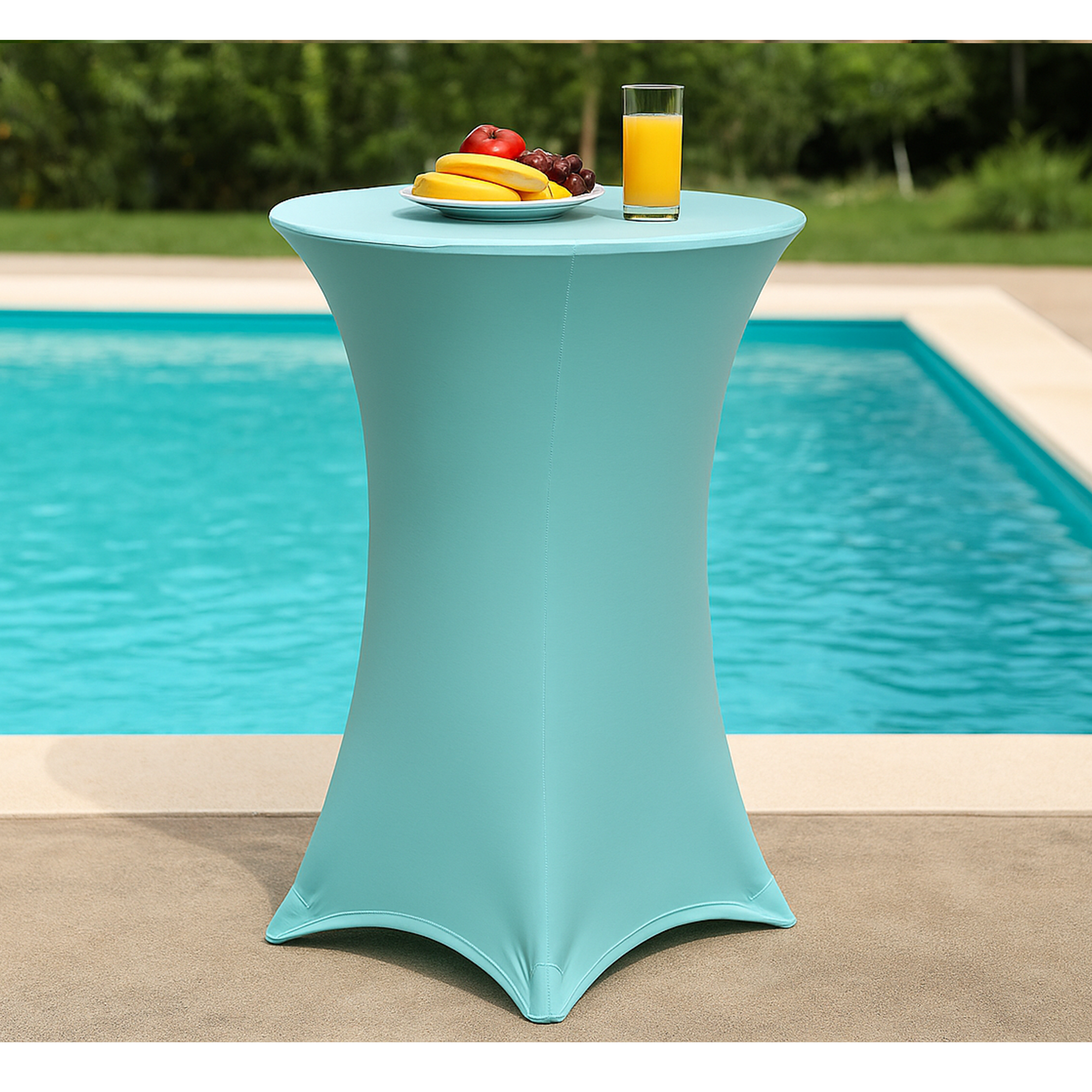 30 Inch Highboy Cocktail Round Stretch Spandex Table Cover Dusty Blue lifestyle