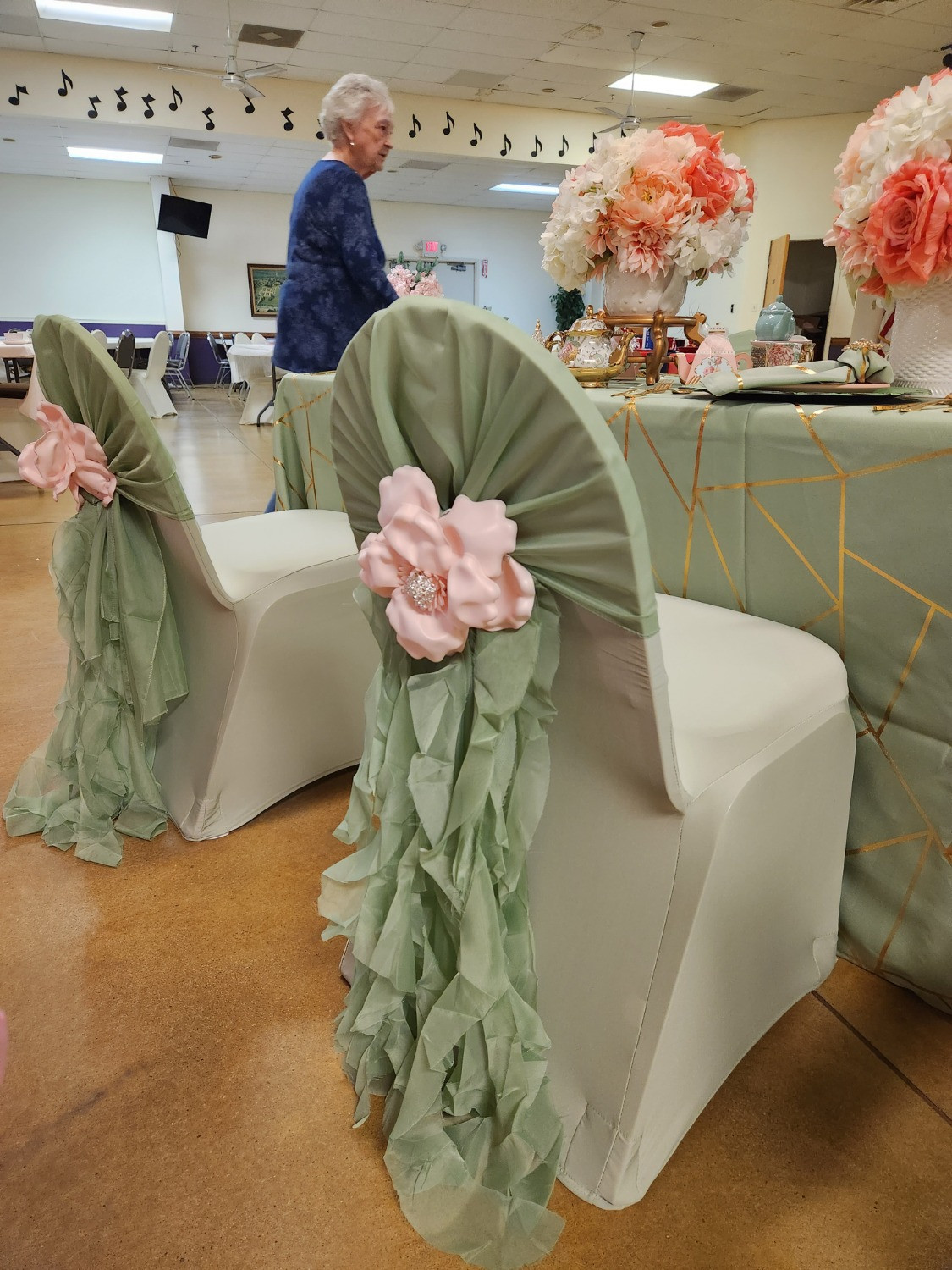 Stretch Spandex Banquet Chair Cover Sage in use