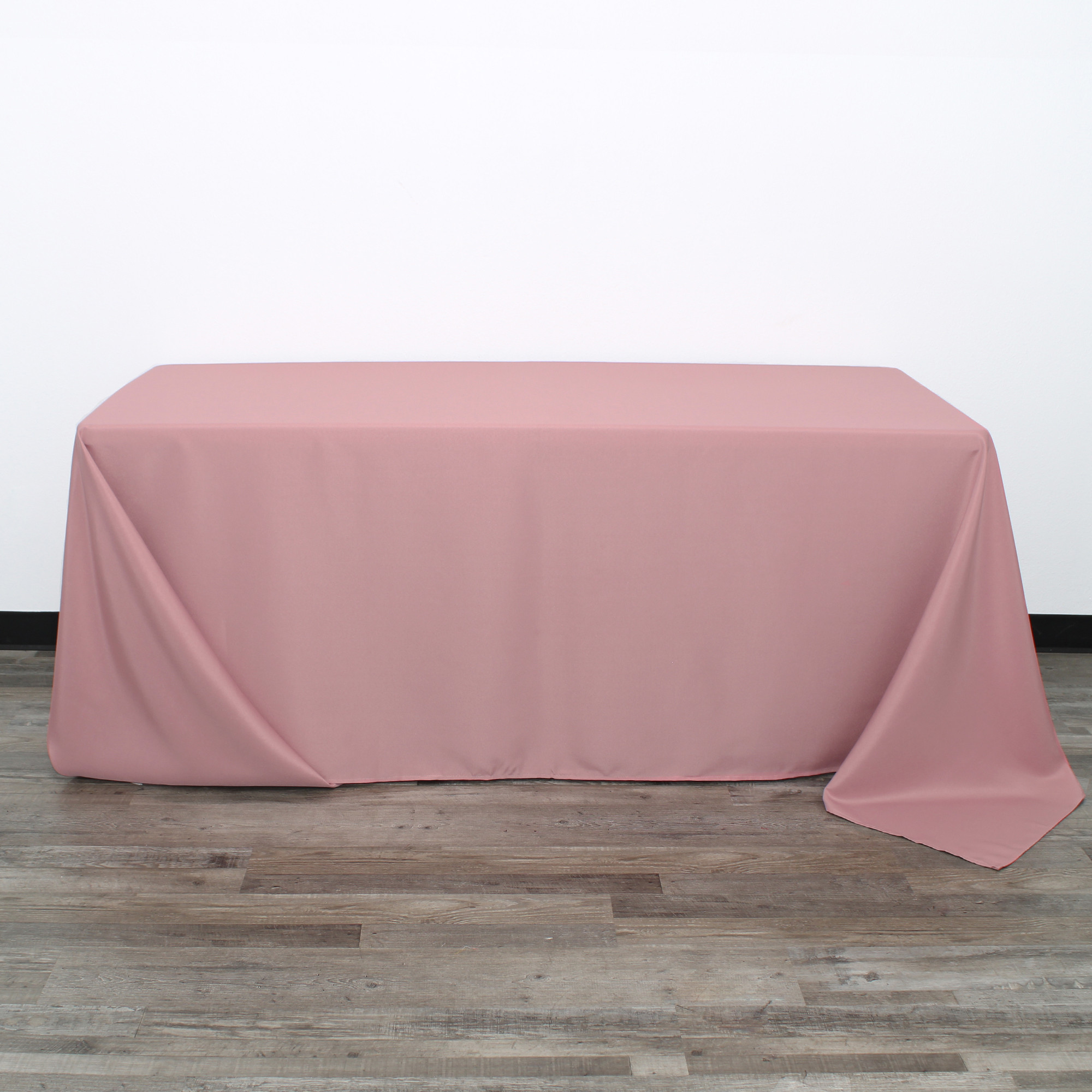 90 x 132 Inch Rectangular Polyester Tablecloth Dusty Rose Front