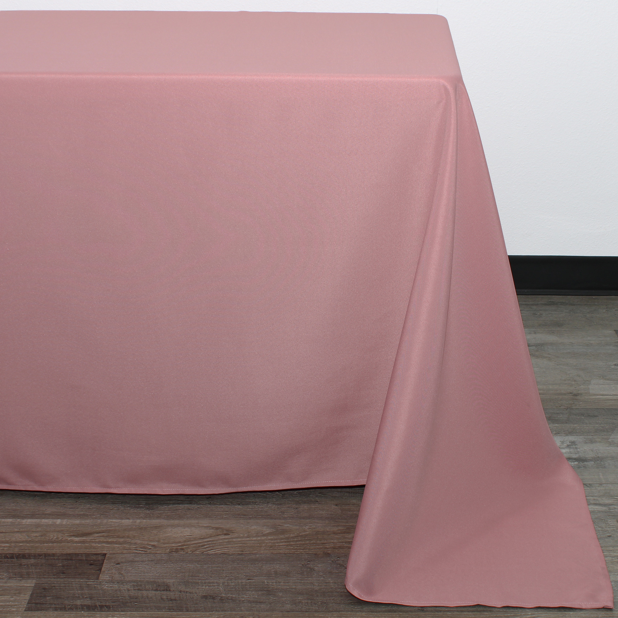 90 x 156 Inch Rectangular Polyester Tablecloth Dusty Rose Corner