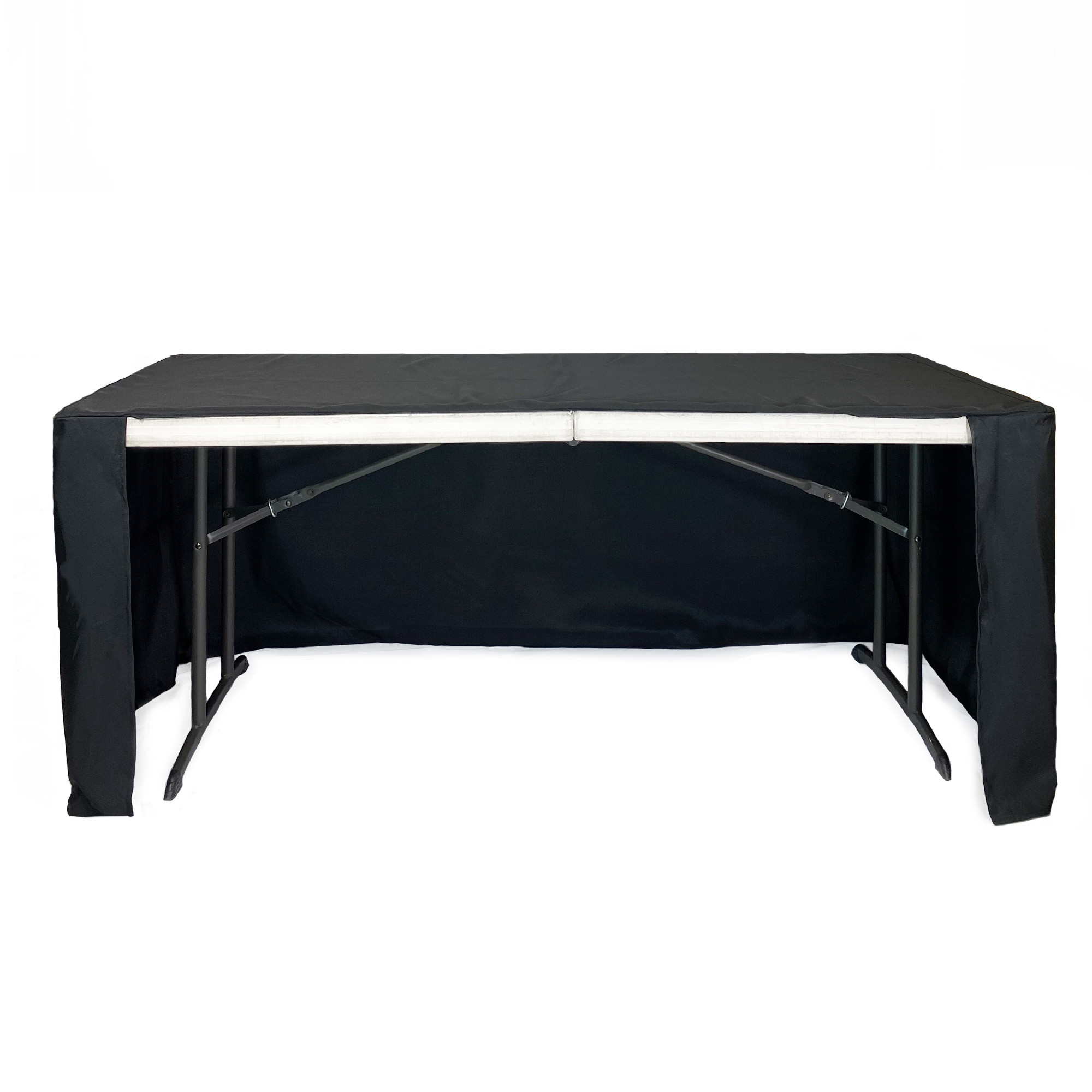 6 ft Fitted Slit Open Back Polyester Rectangular Tablecloth fully open Black