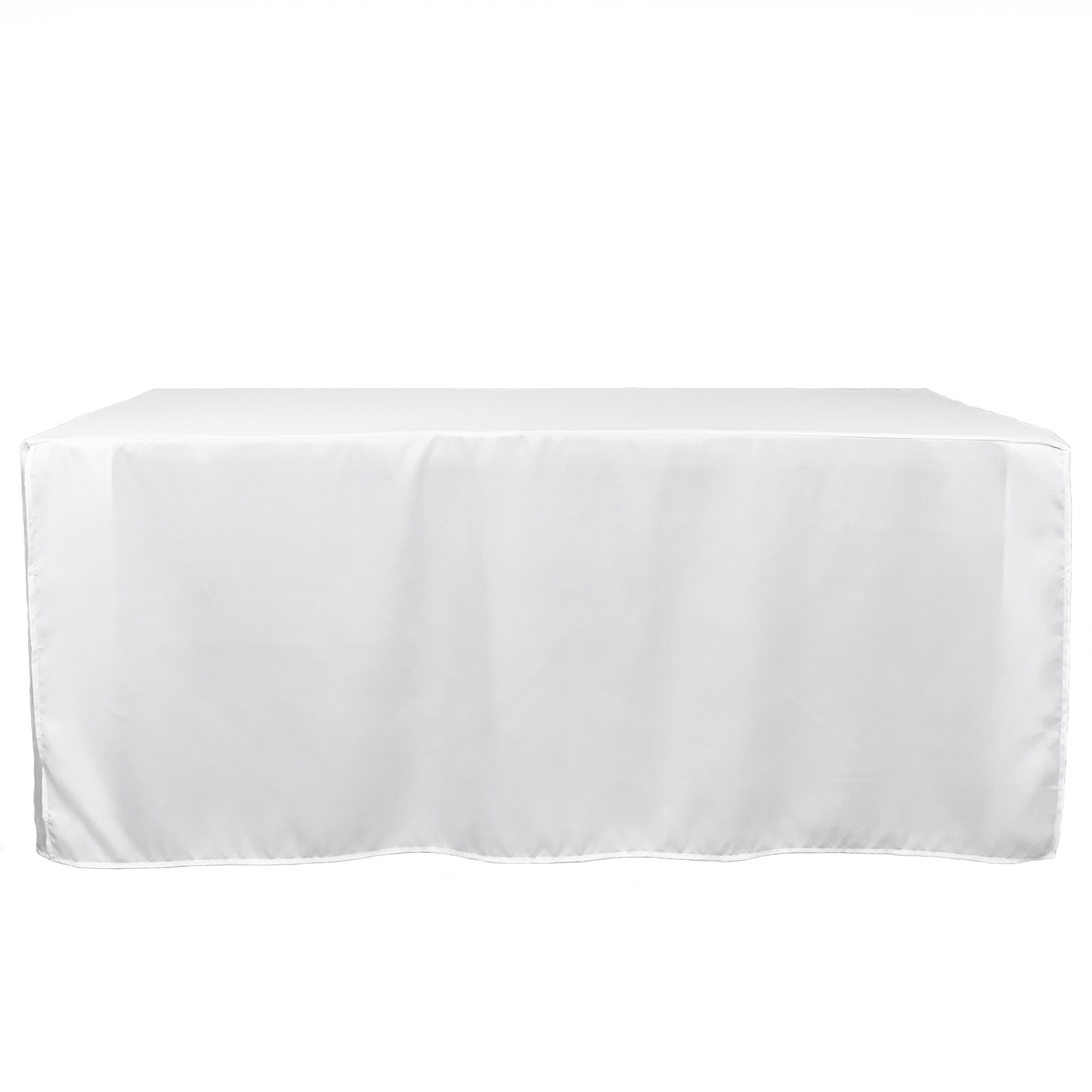 6 ft Fitted Slit Open Back Polyester Rectangular Tablecloth Front White