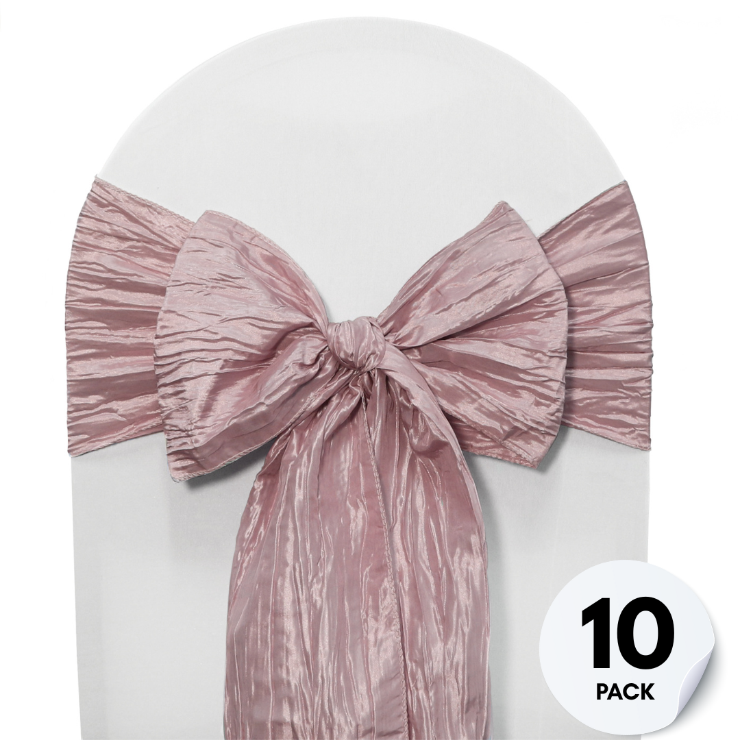 10 Pack Crinkle Taffeta Chair Sashes Dusty Rose