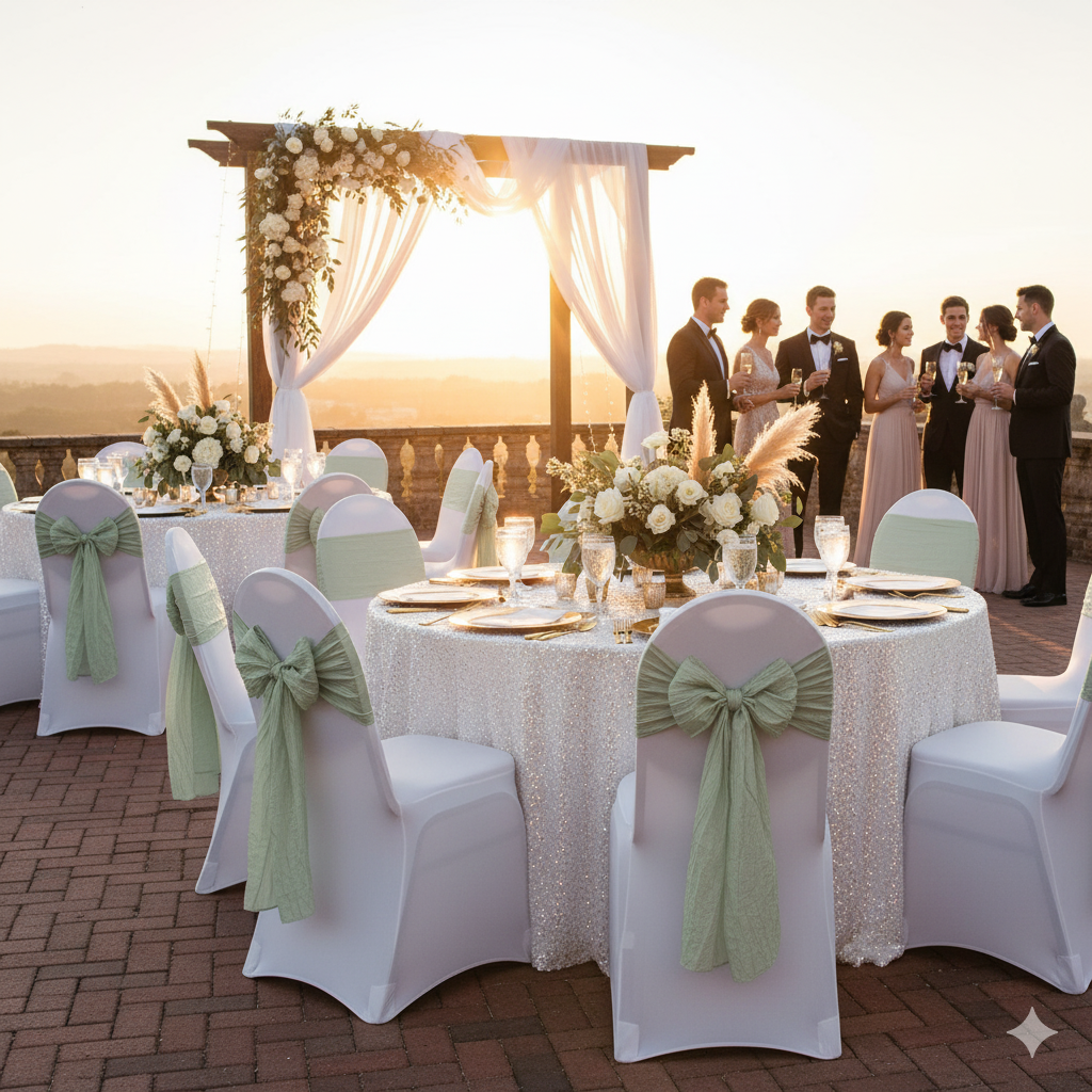 sage crinkle taffeta sashes for weddings
