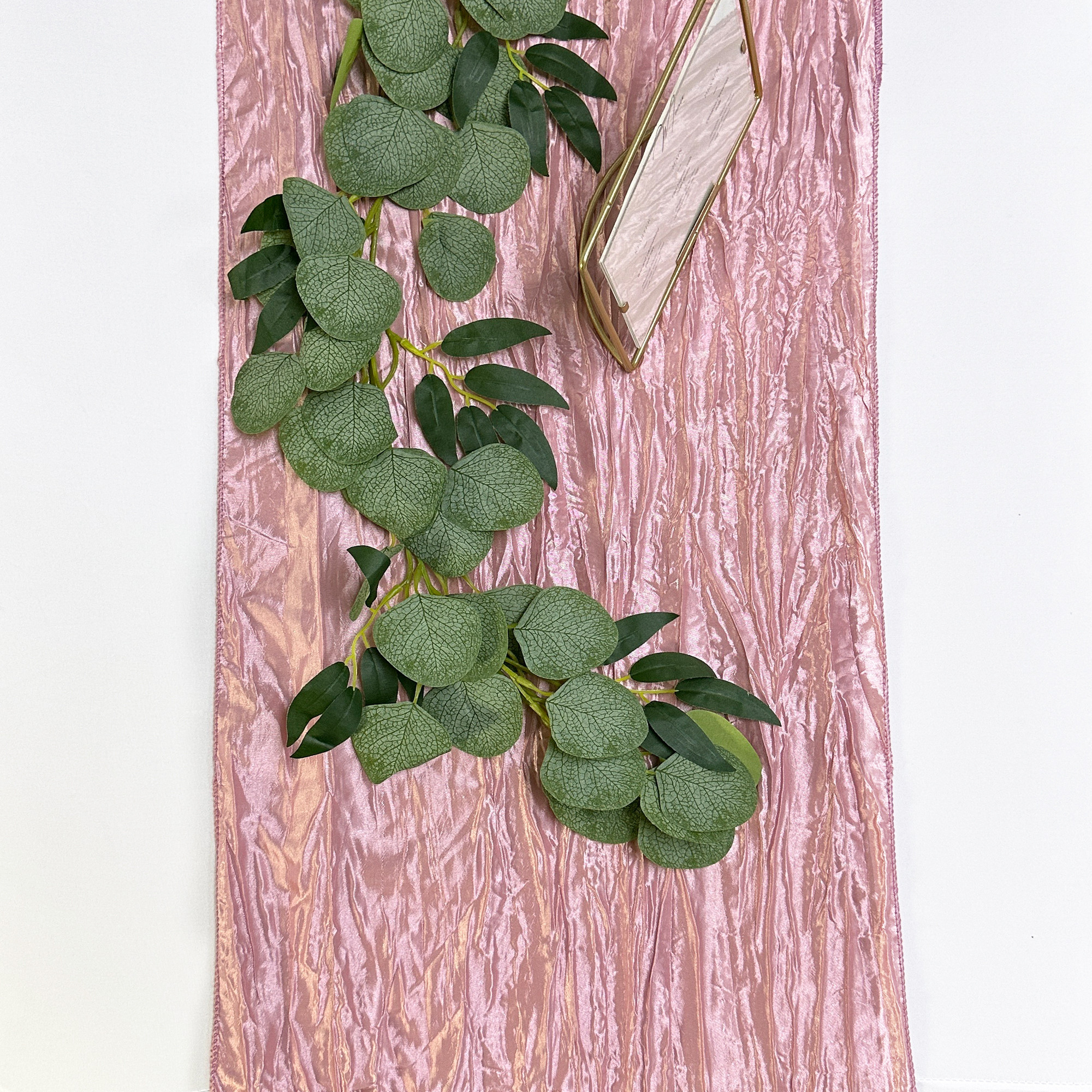 14 x 108 Inch Crinkle Taffeta Table Runner Dusty Rose top