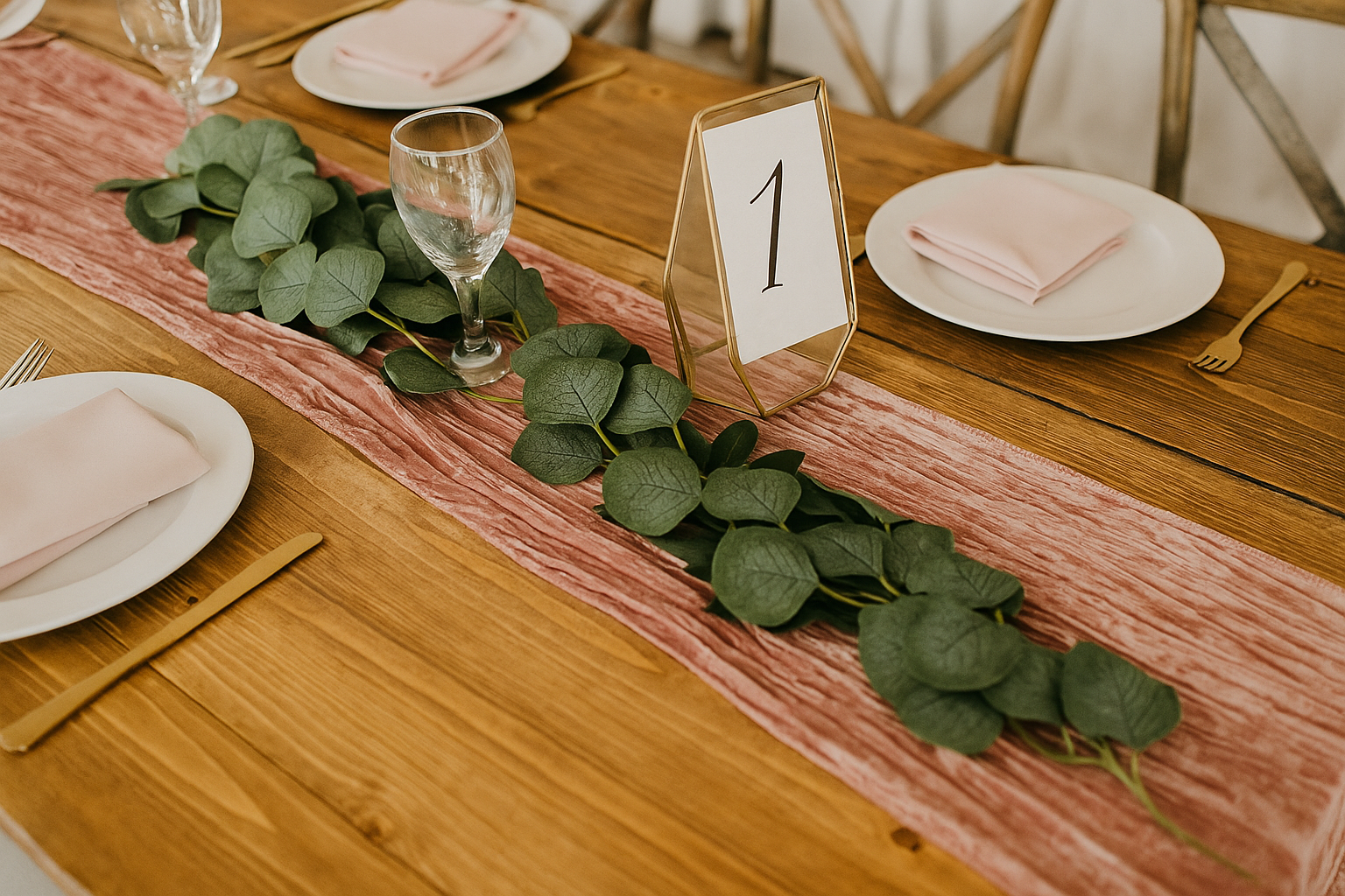 14 x 108 Inch Crinkle Taffeta Table Runner Dusty Rose lifestyle