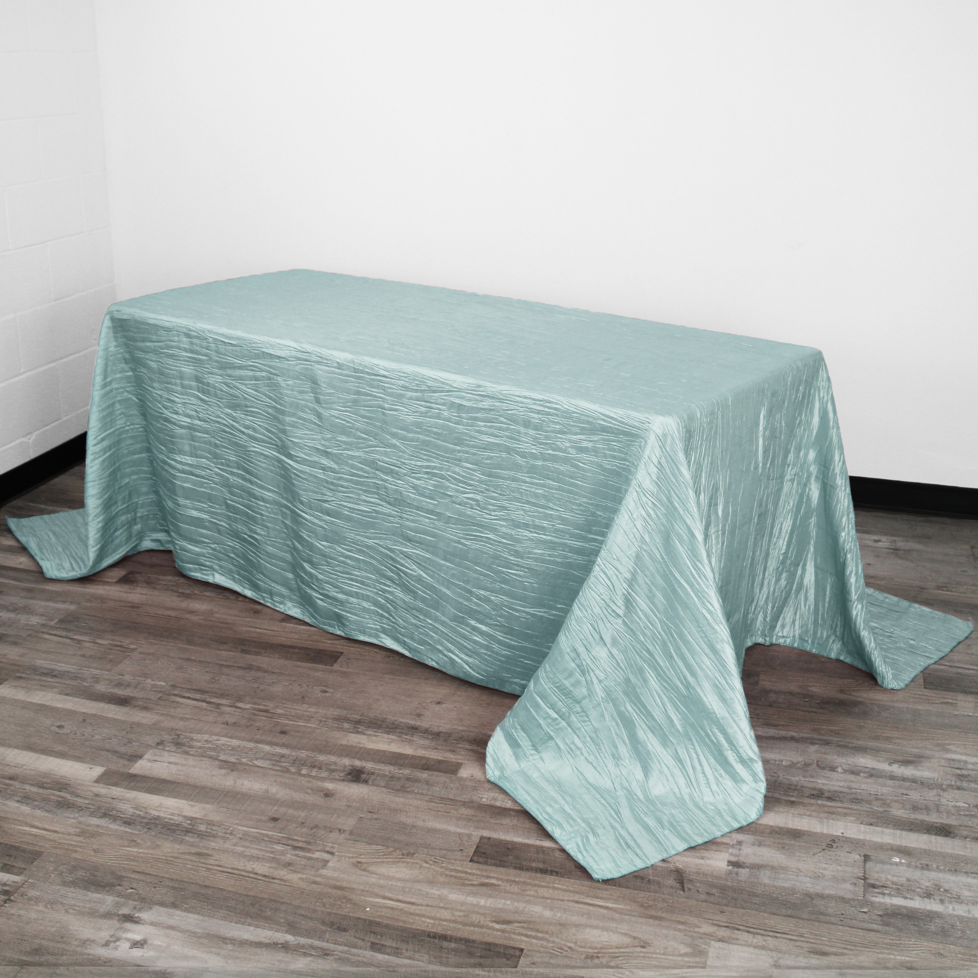 90 x 132 Inch Rectangular Crinkle Taffeta Tablecloth Dusty Blue