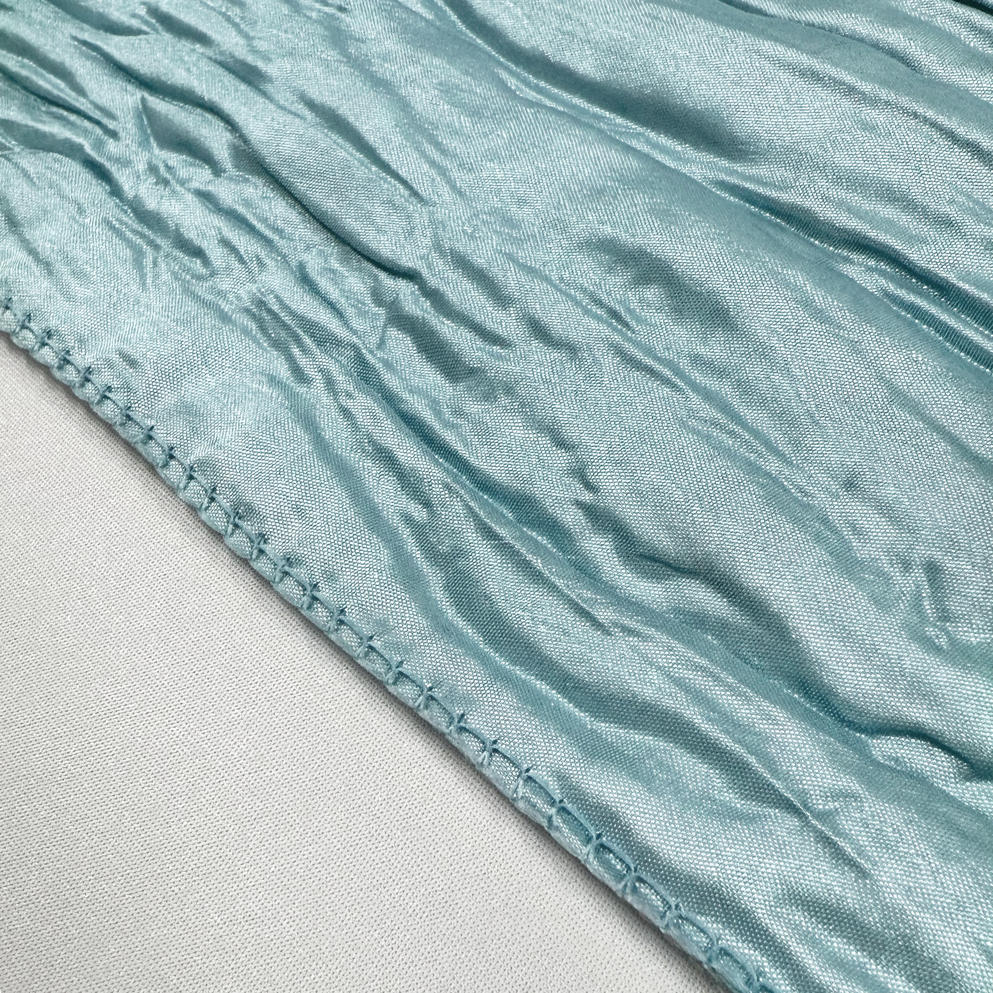 90 x 132 Inch Rectangular Crinkle Taffeta Tablecloth Dusty Blue hem