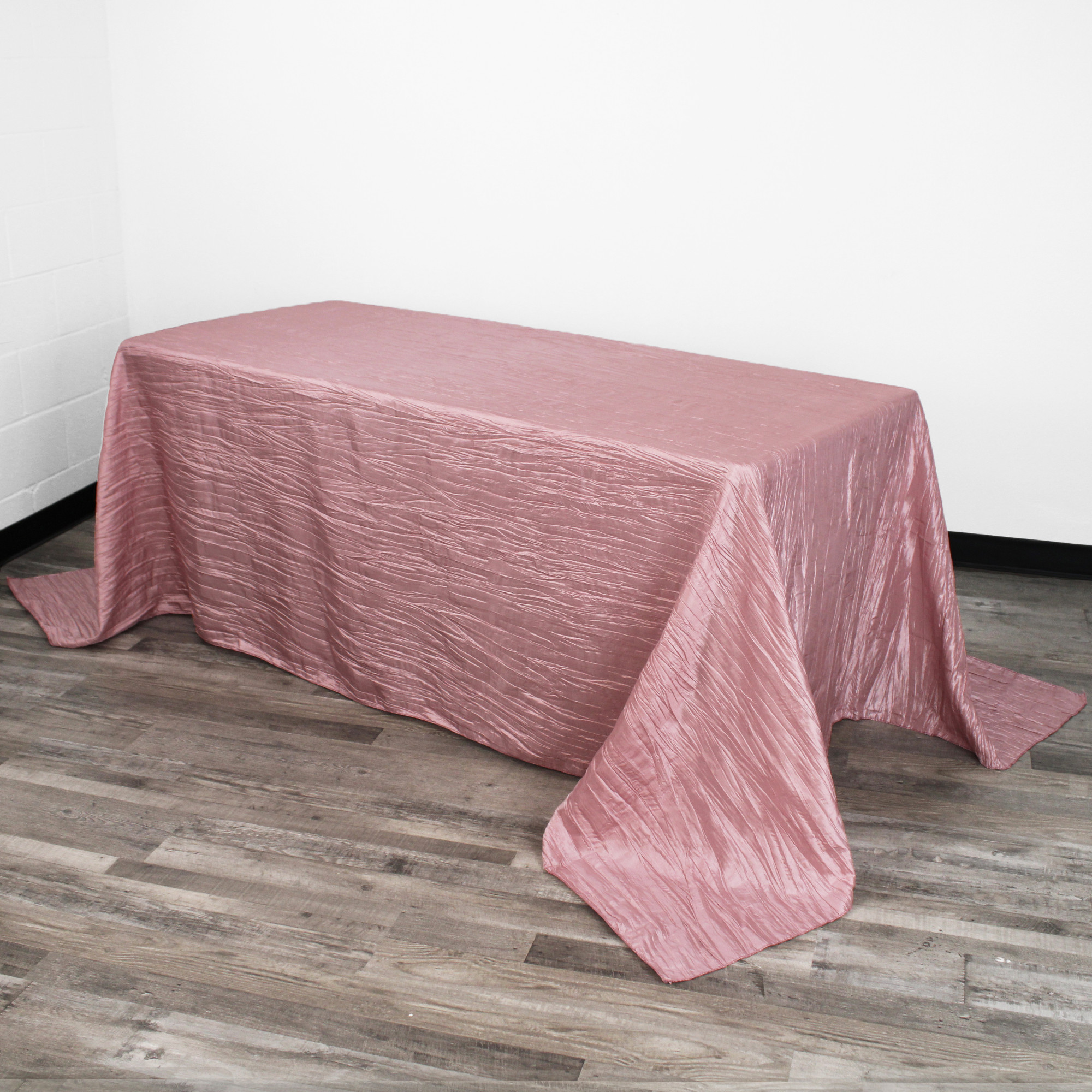 90 x 132 Inch Rectangular Crinkle Taffeta Tablecloth Dusty Rose