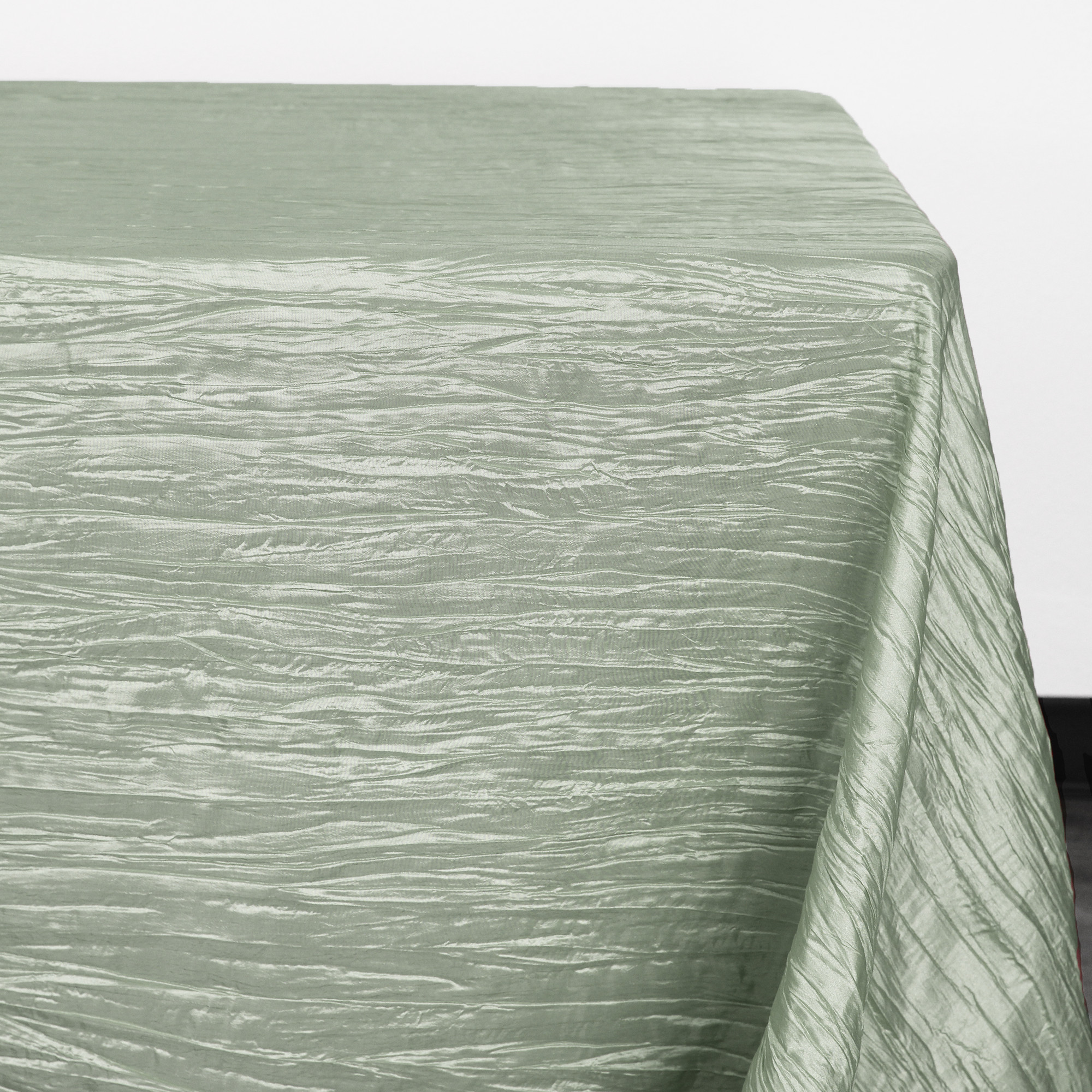 90 x 132 Inch Rectangular Crinkle Taffeta Tablecloth Sage corner