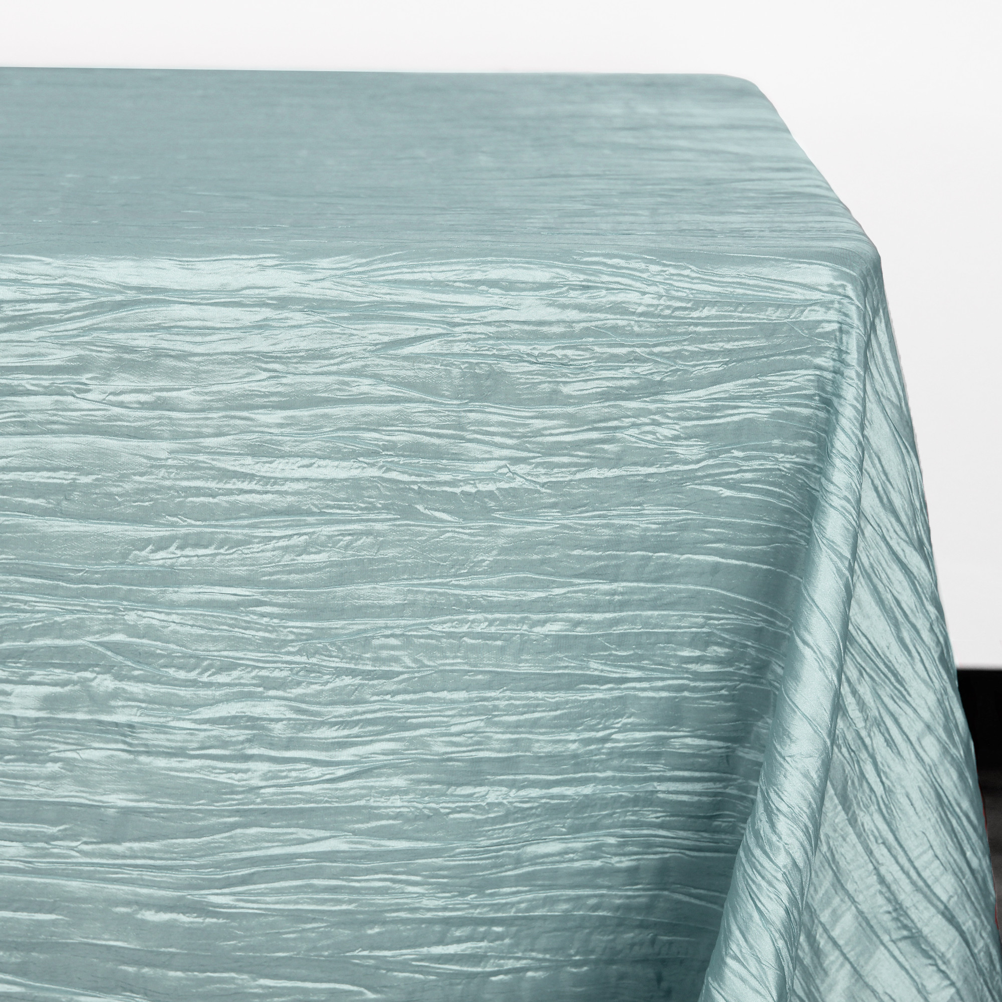 90 x 156 Inch Rectangular Crinkle Taffeta Tablecloth Dusty Blue corner