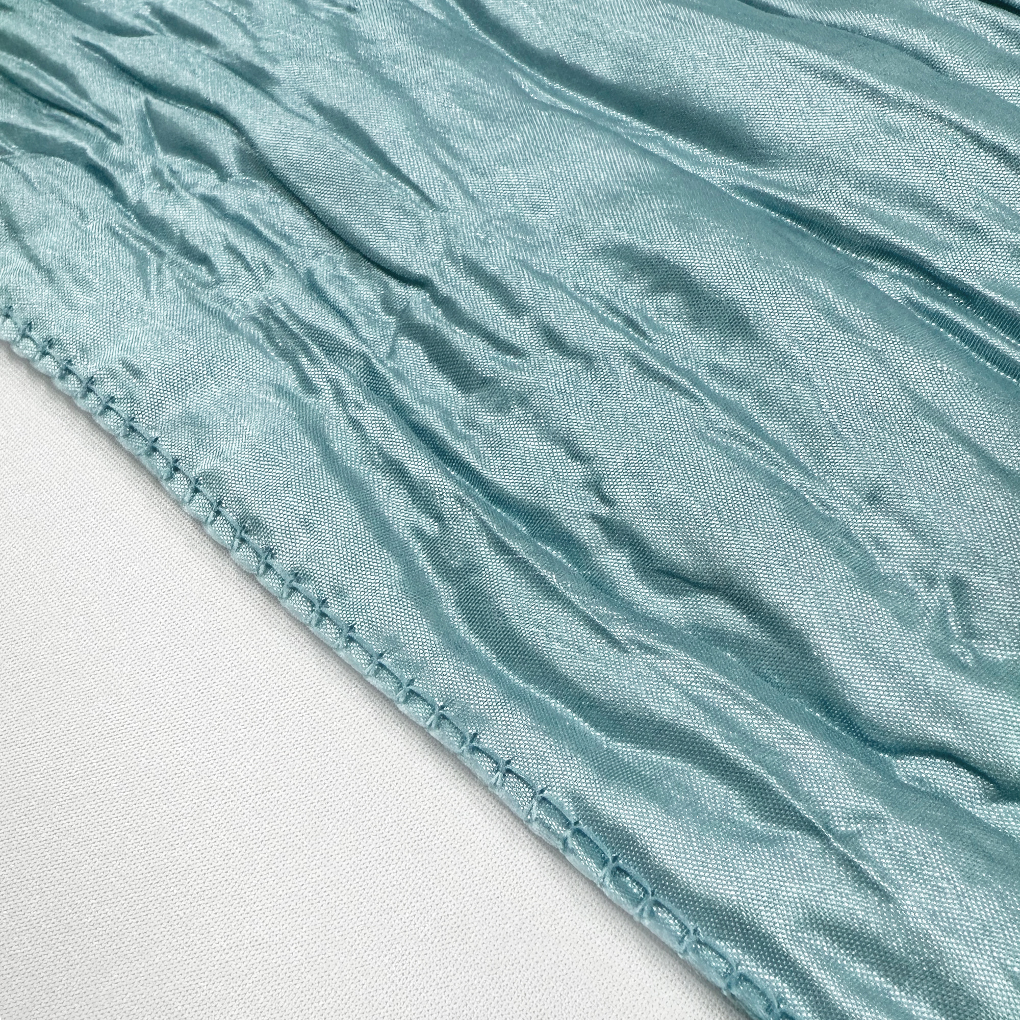 90 x 156 Inch Rectangular Crinkle Taffeta Tablecloth Dusty Blue hem