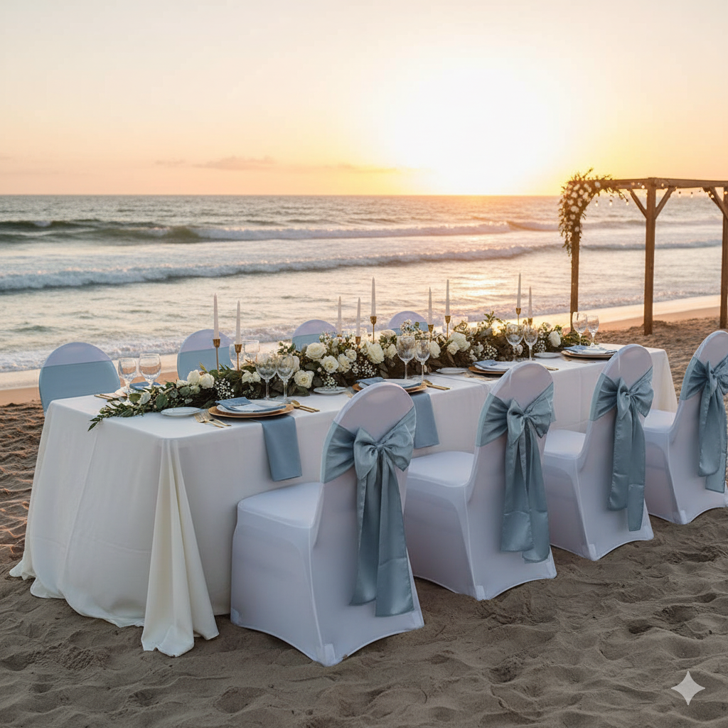 dusty blue chair bows for weddings