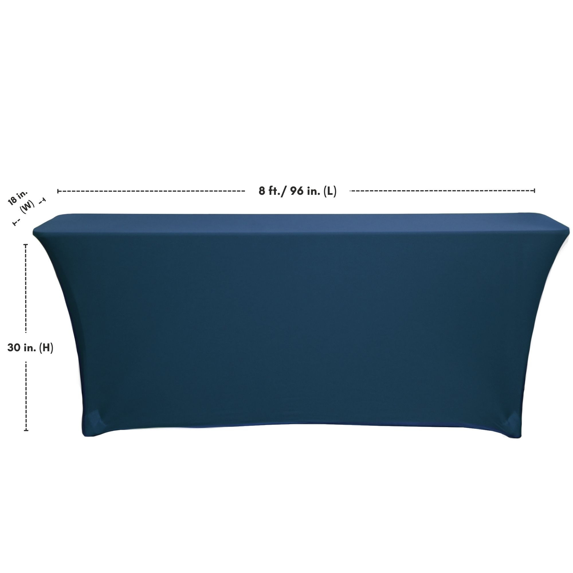 Stretch Spandex 8 ft x 18 Inches Rectangular Classroom Table Cover Navy Blue measurements