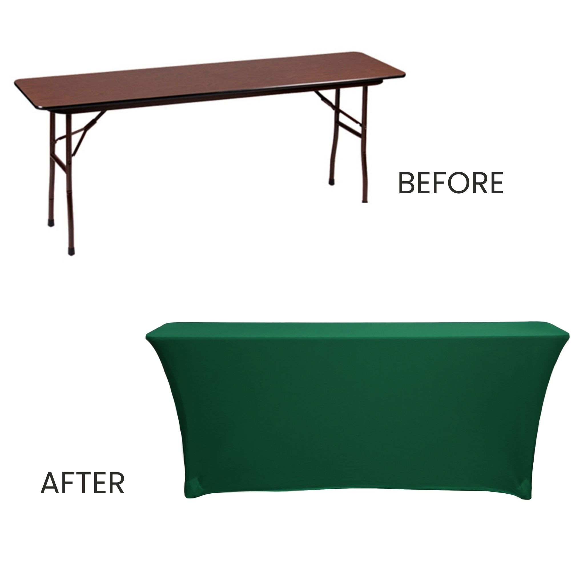 Stretch Spandex 6 ft x 18 Inches Classroom Rectangular Table Cover Hunter Green before and after