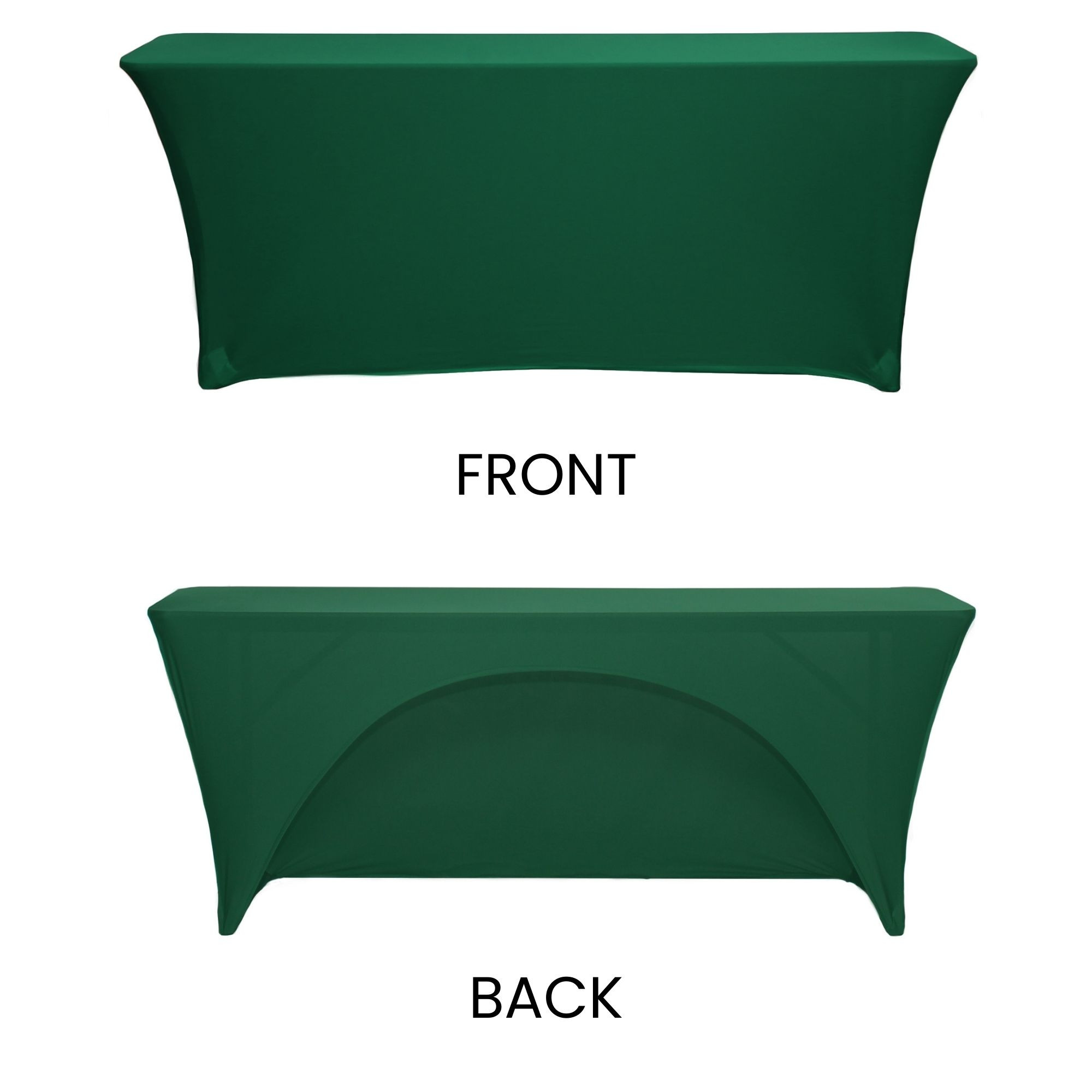 Spandex 8 Ft x 18 Inches Open Back Rectangular Table Covers Hunter Green front and back