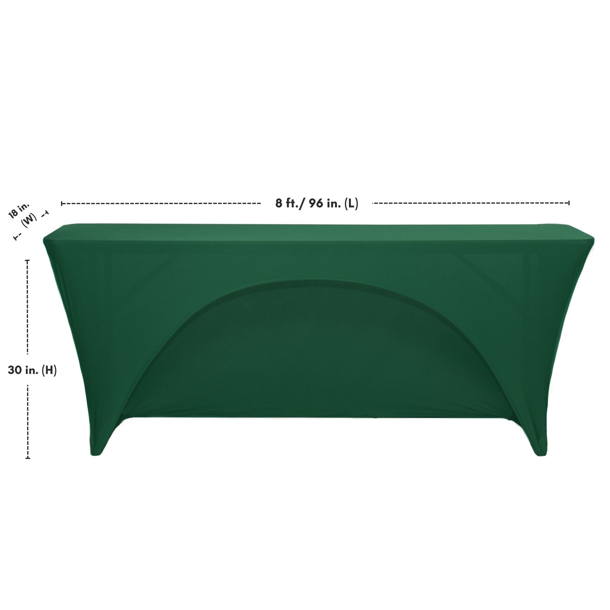 Spandex 8 Ft x 18 Inches Open Back Rectangular Table Covers Hunter Green dimensions