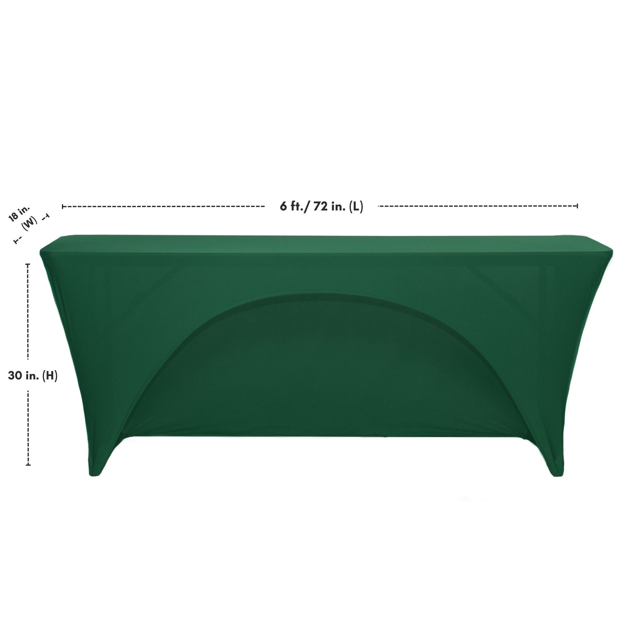 Stretch Spandex 6 ft x 18 Inches Open Back Rectangular Table Cover Hunter Green Dimensions