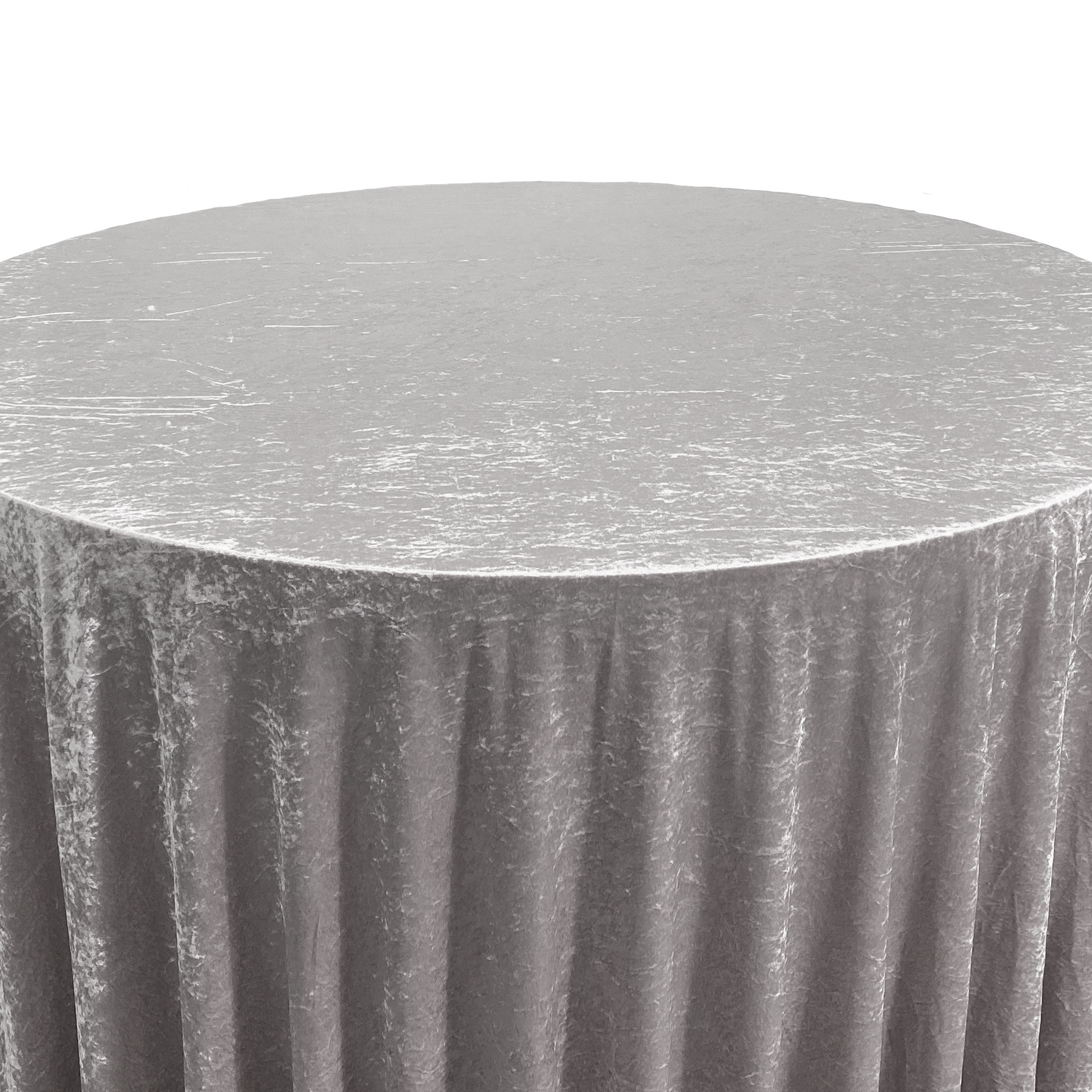 132 Inch Round Crushed Velvet Tablecloth Dark Silver Top