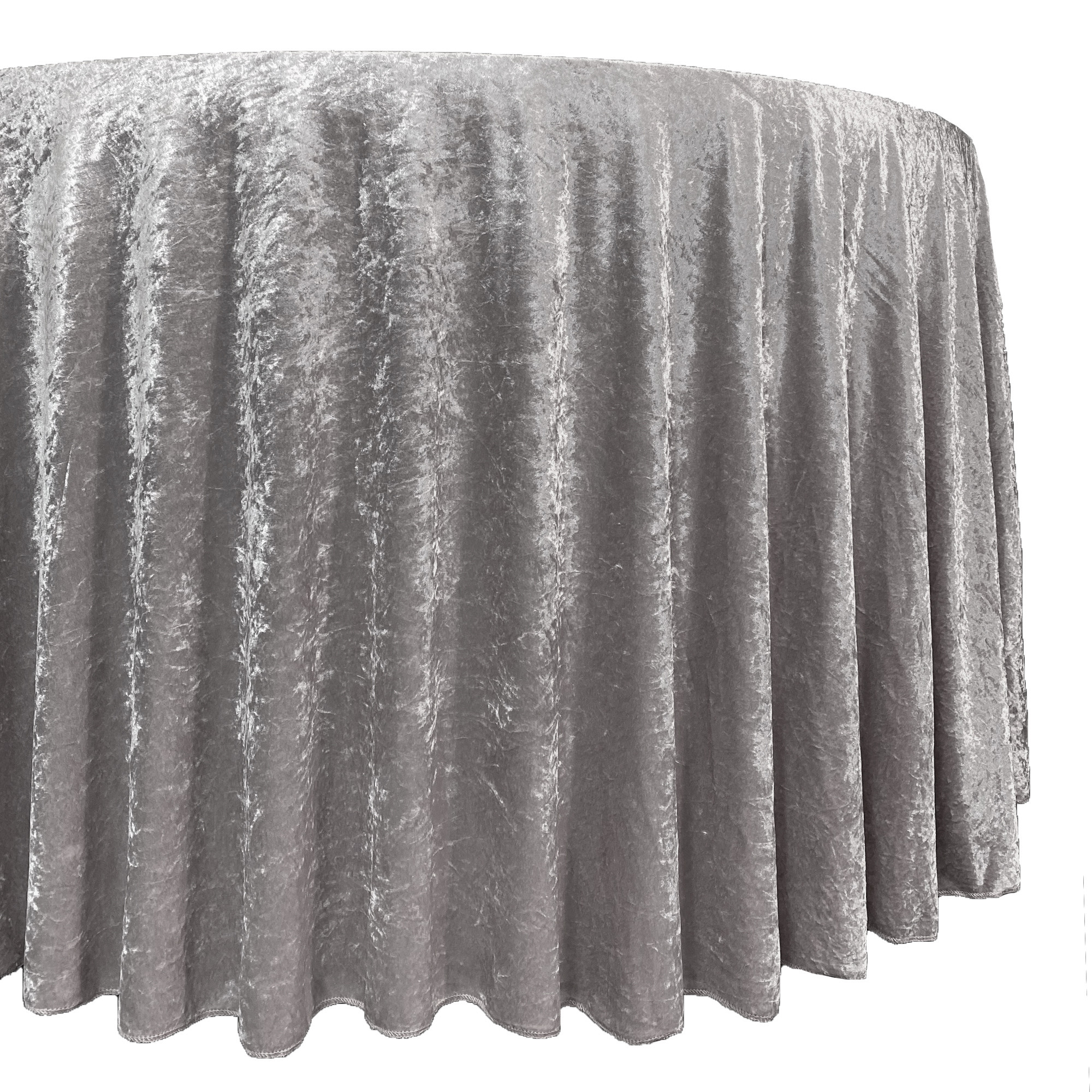 132 Inch Round Crushed Velvet Tablecloth Dark Silver Drape