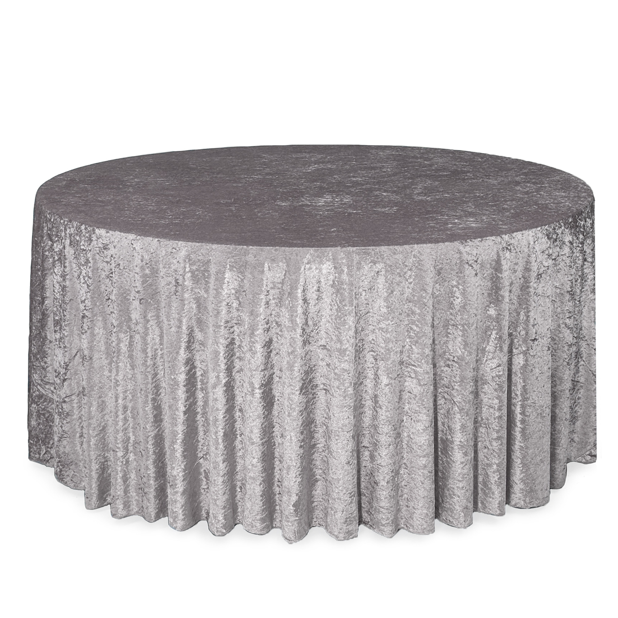 132 Inch Round Crushed Velvet Tablecloth Dark Silver
