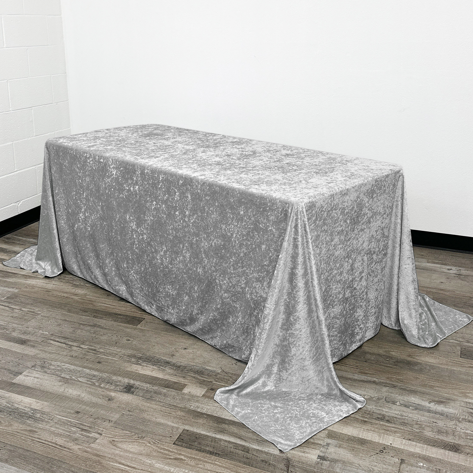 90 x 132 Inch Rectangular Crushed Velvet Tablecloth Dark Silver