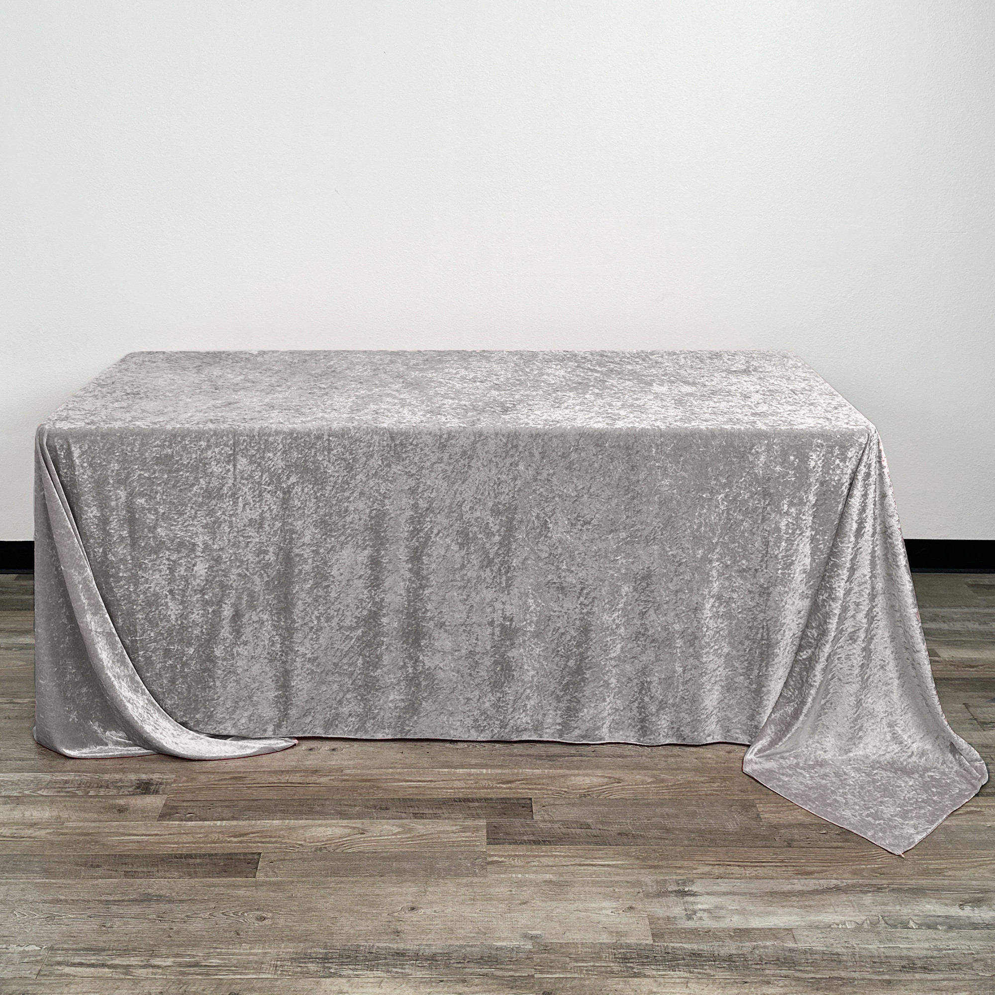 90 x 156 Inch Rectangular Crushed Velvet Tablecloth Dark Silver front
