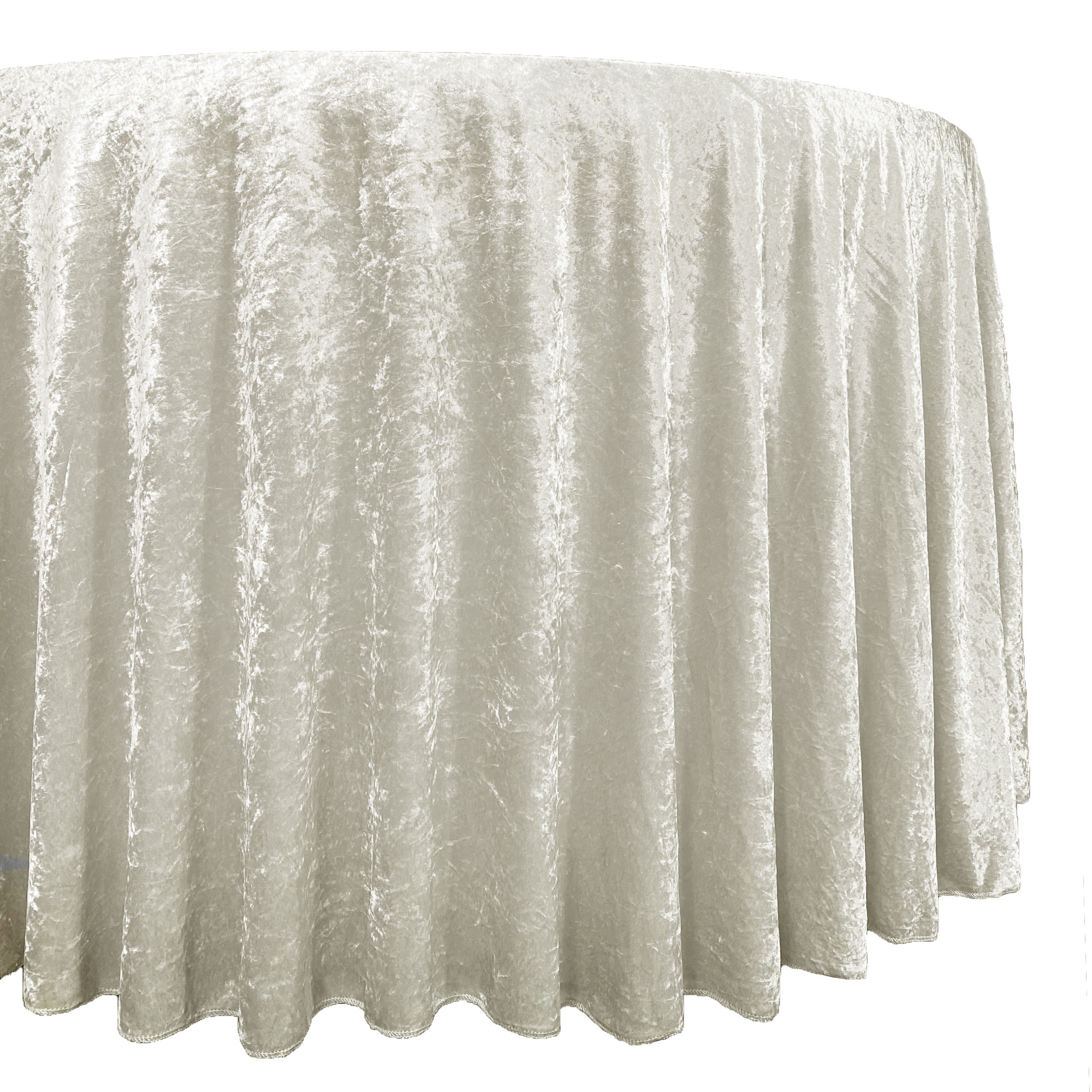 120 Inch Round Crushed Velvet Tablecloth Ivory Side