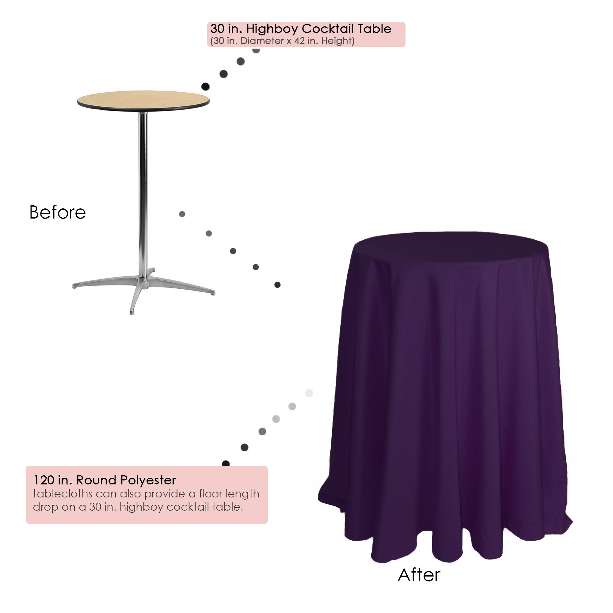 120 Inch Round Polyester Tablecloth Eggplant 30 inch cocktail table