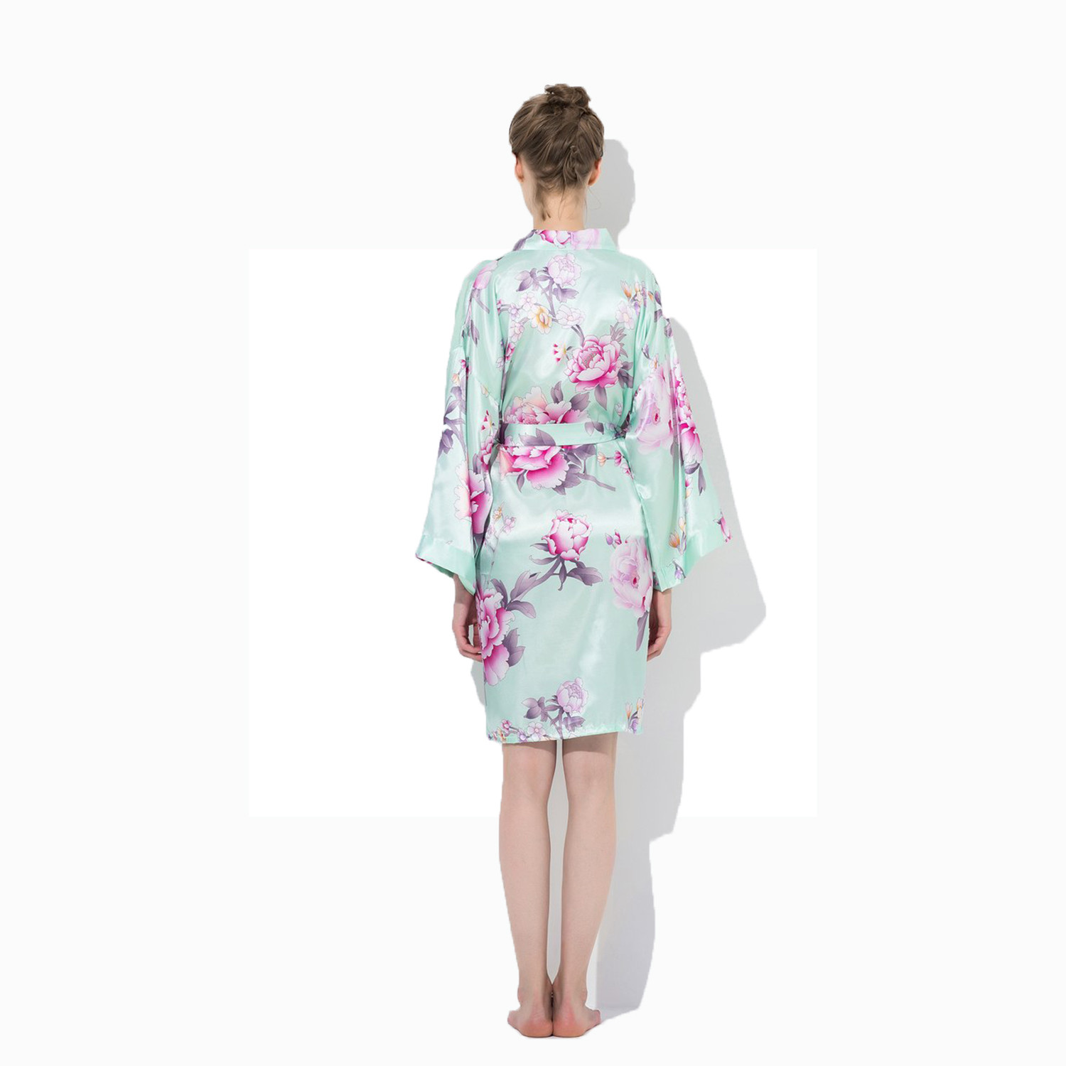 Kimono Silk Bridesmaid Floral Robe Mint back