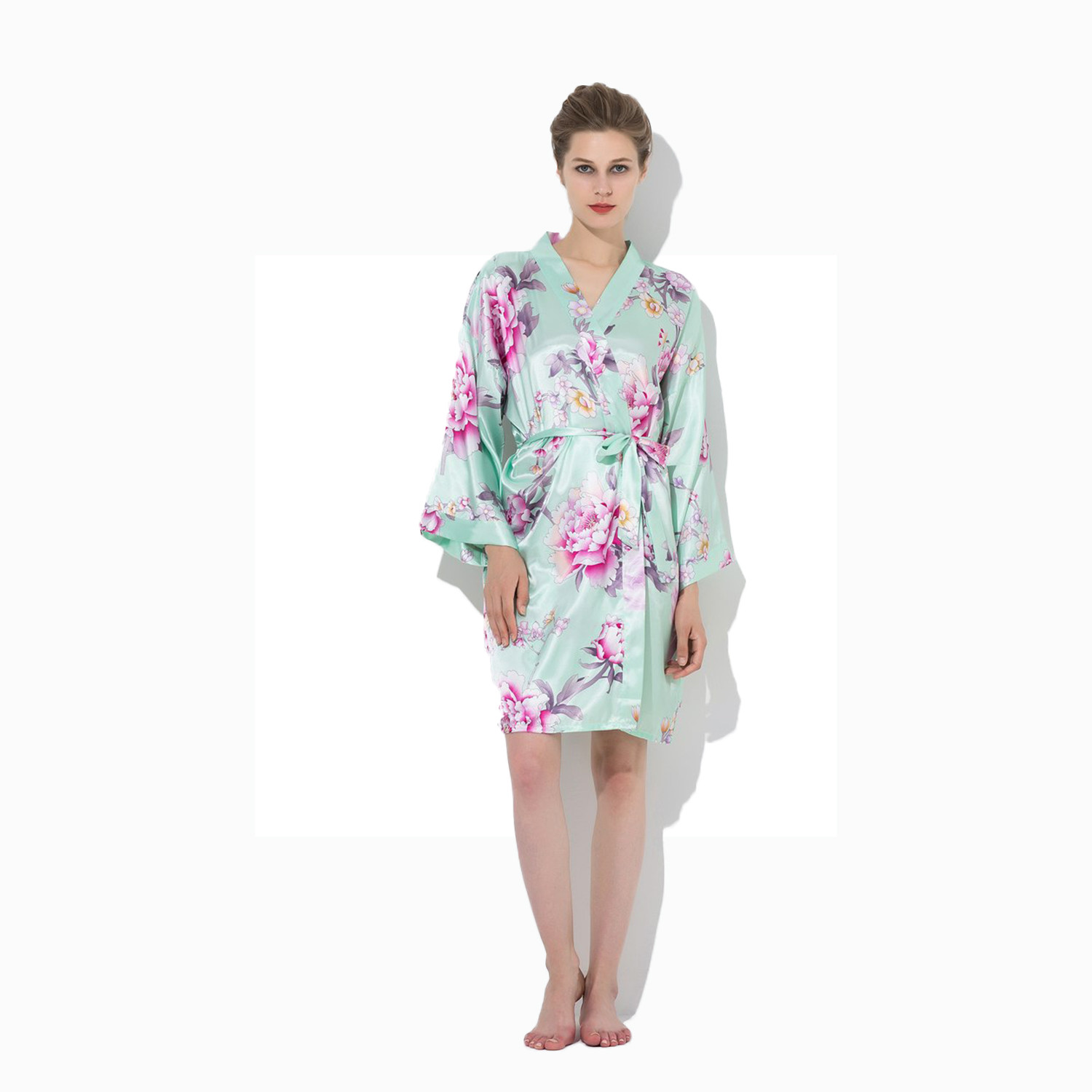 Kimono Silk Bridesmaid Floral Robe Mint main