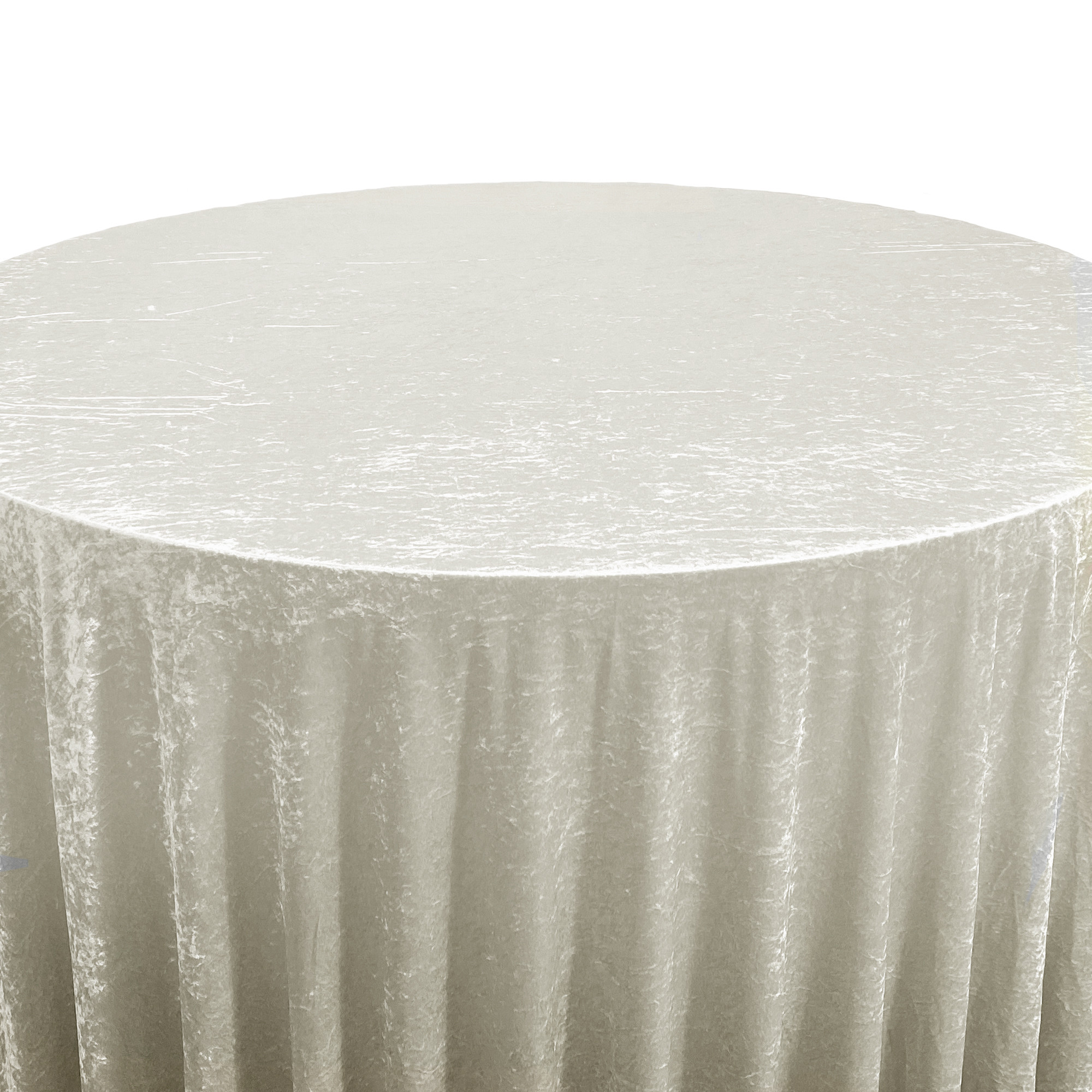 132 Inch Round Crushed Velvet Tablecloth Ivory Top