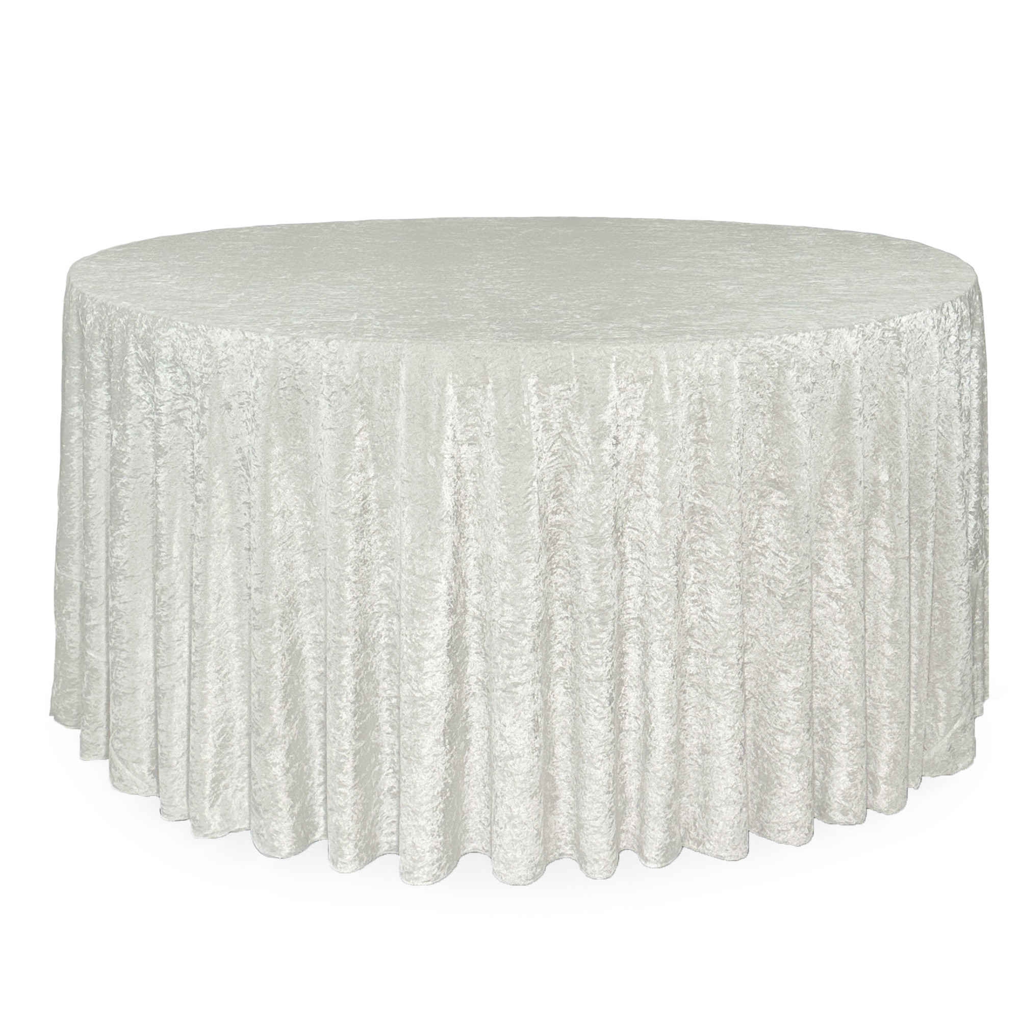 132 Inch Round Crushed Velvet Tablecloth Ivory