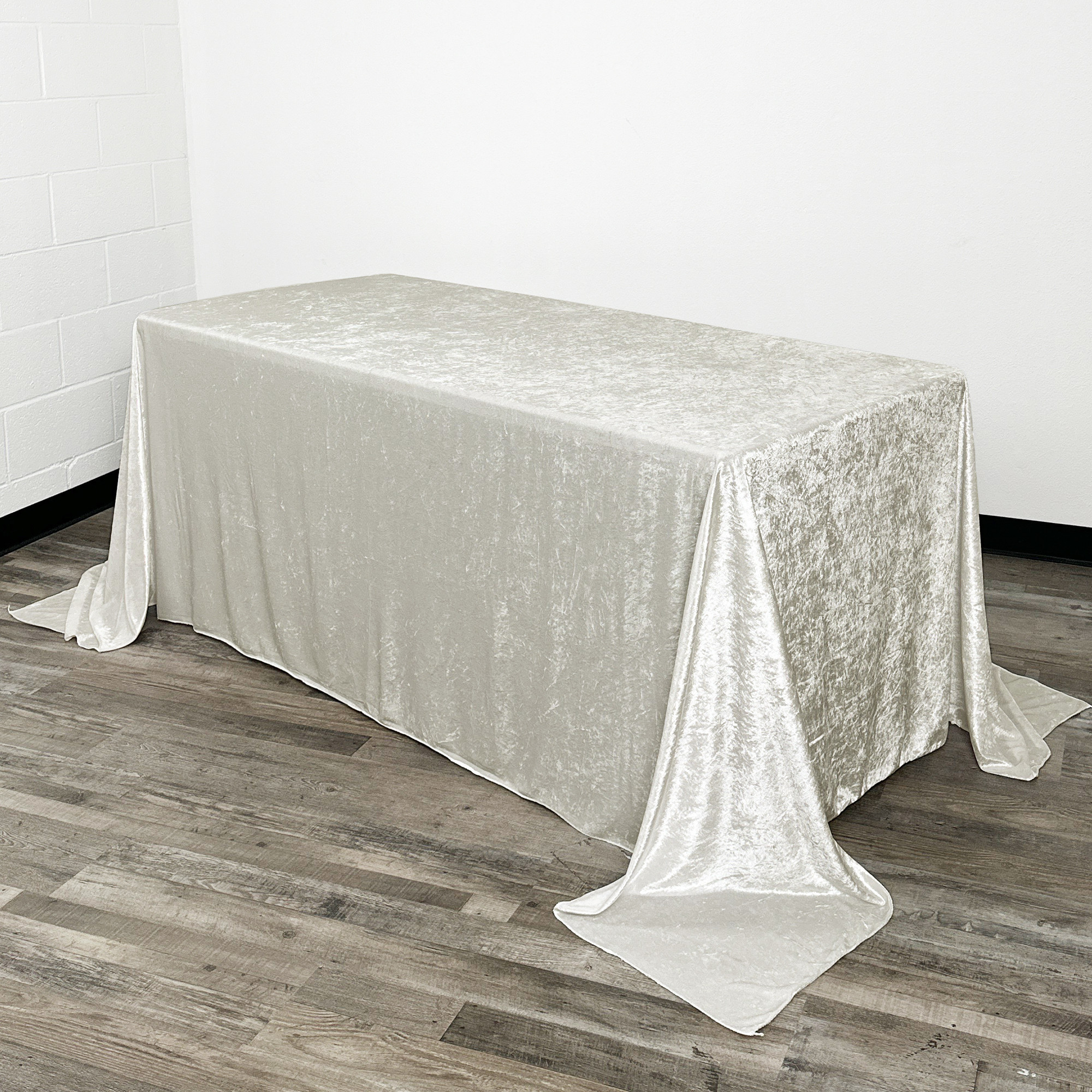 90 x 156 Inch Rectangular Crushed Velvet Tablecloth Ivory