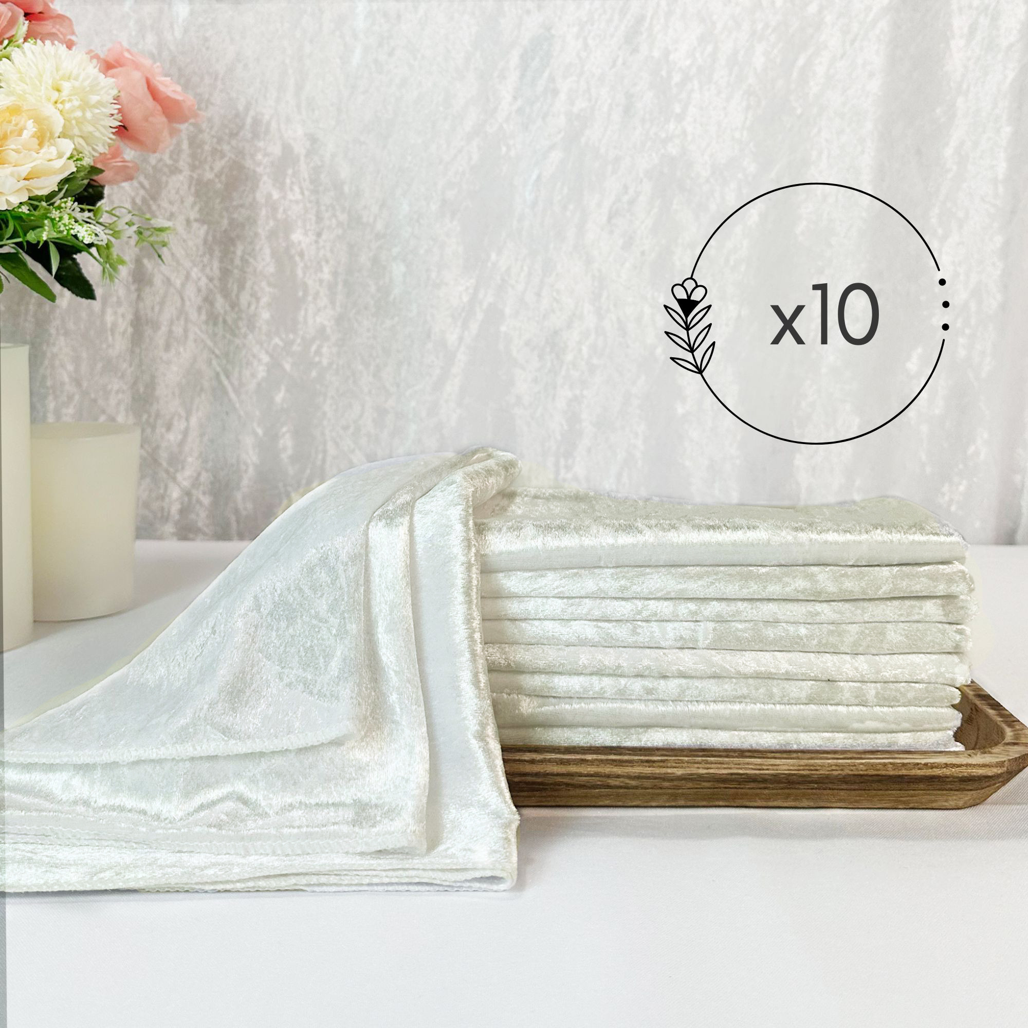 10 Pack 20 Inch Crushed Velvet Cloth Napkins Ivory pack of 10