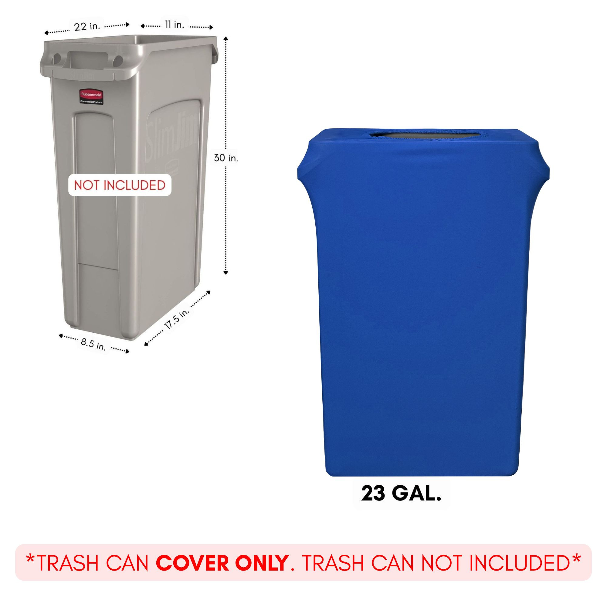 23 Gallon Spandex Slim Jim Narrow Trash Can Cover Royal Blue measurements