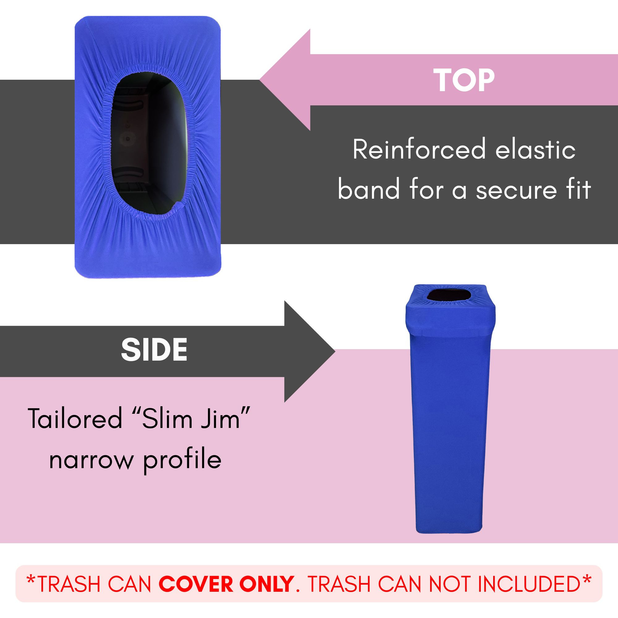 23 Gallon Spandex Slim Jim Narrow Trash Can Cover Royal Blue features