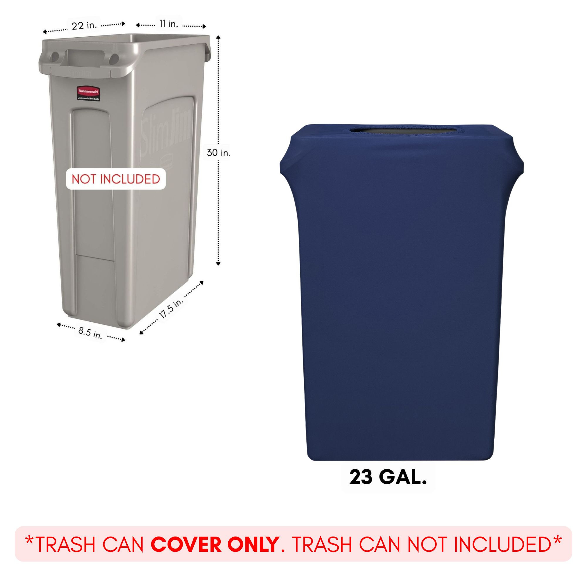 23 Gallon Spandex Slim Jim Narrow Trash Can Cover Navy Blue measurement