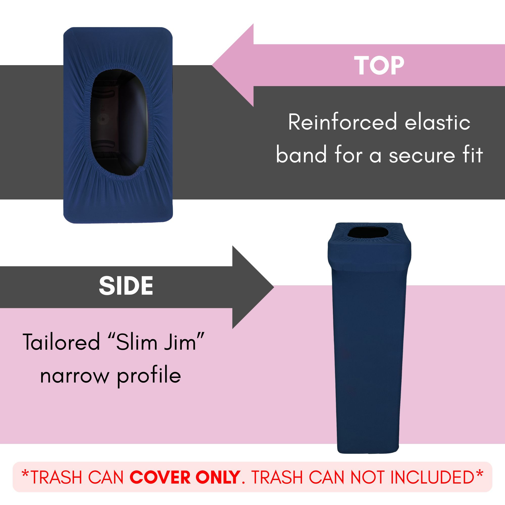 23 Gallon Spandex Slim Jim Narrow Trash Can Cover Navy Blue features