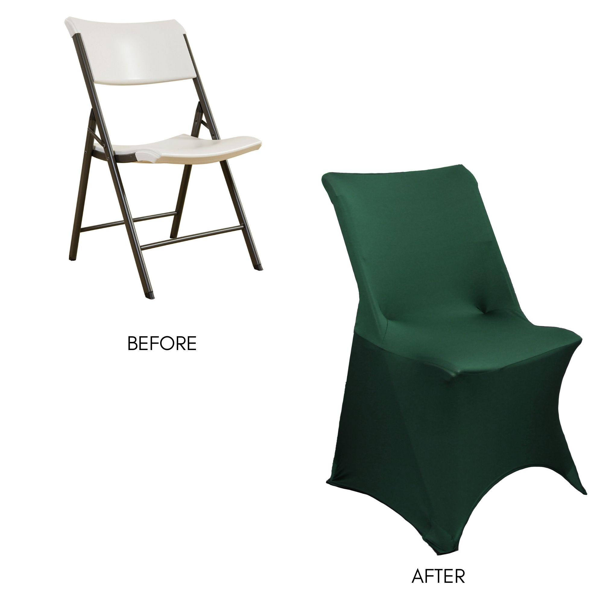 Stretch Spandex Lifetime Folding Chair Cover Hunter Green before and after
