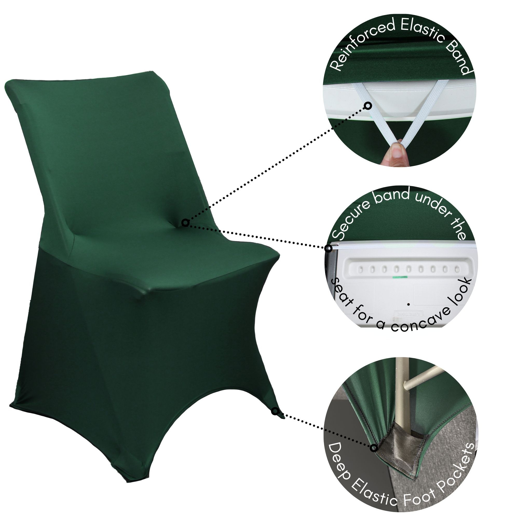 Stretch Spandex Lifetime Folding Chair Cover Hunter Green front features