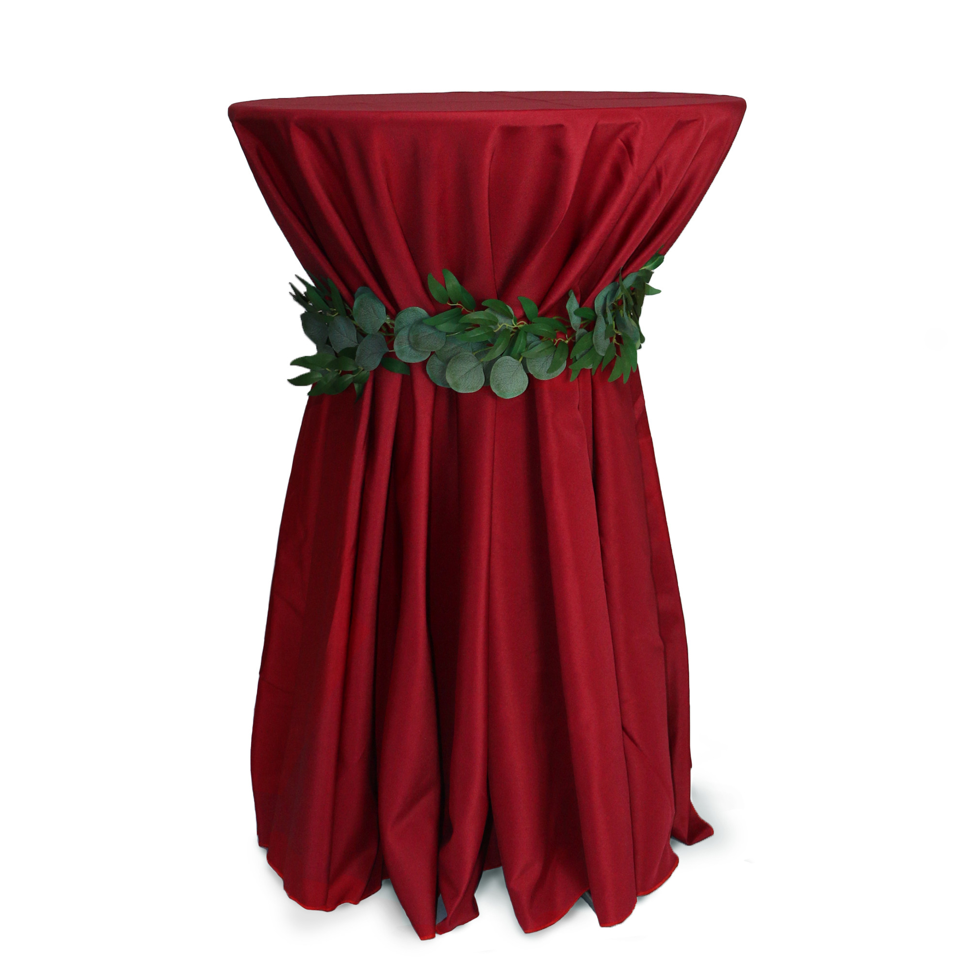 120 inch Round Polyester Tablecloths Dark Red on cocktail table