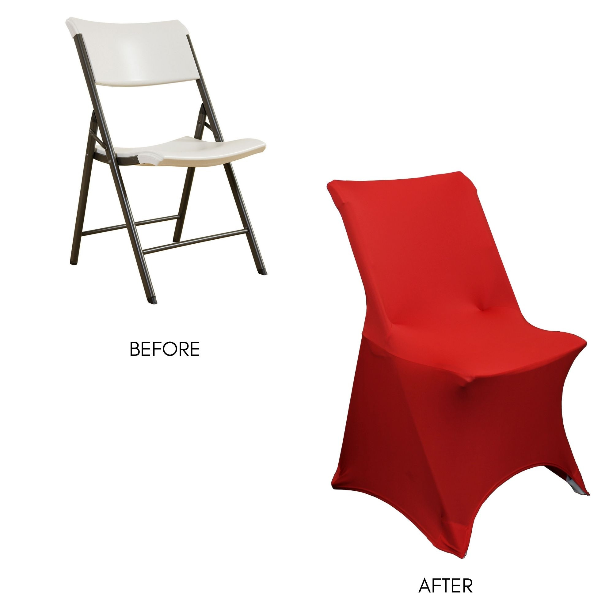Stretch Spandex Lifetime Folding Chair Cover Red before and after
