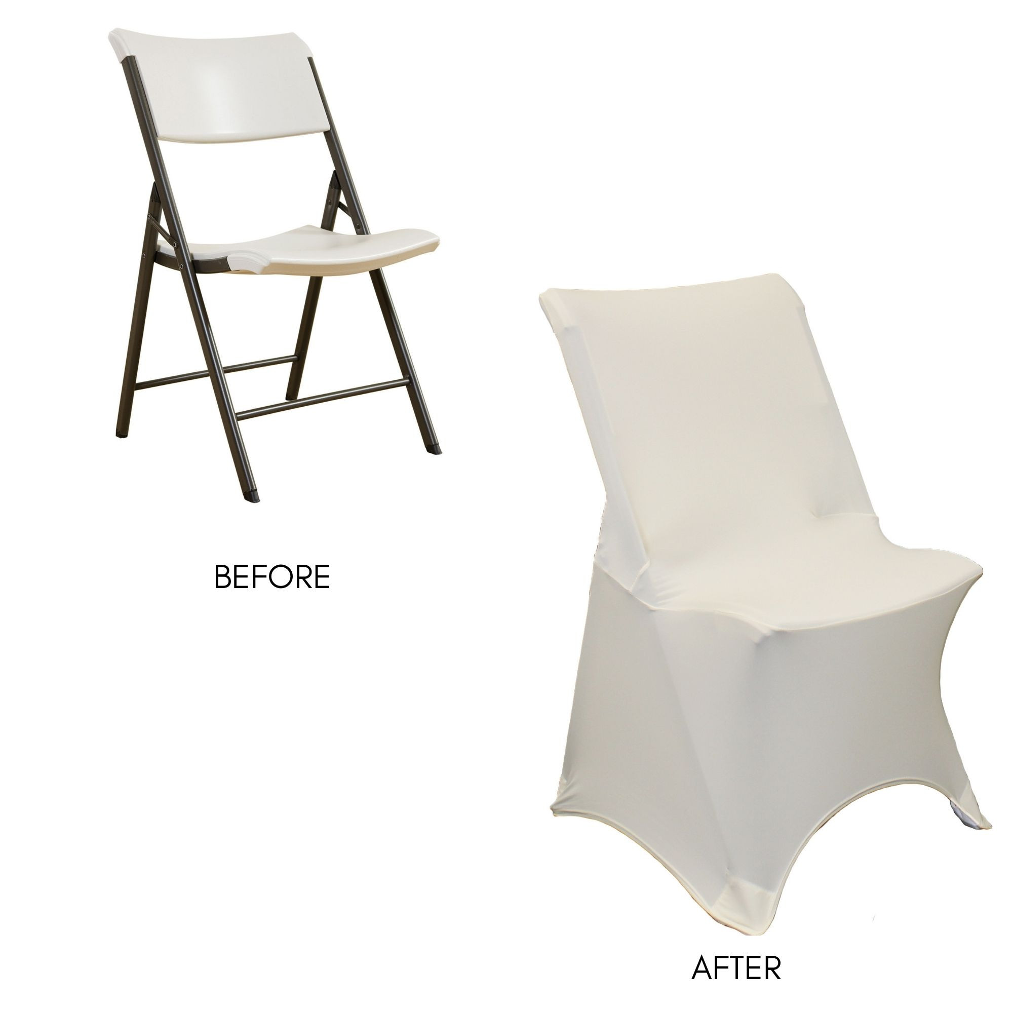 Stretch Spandex Lifetime Folding Chair Cover Ivory before and after