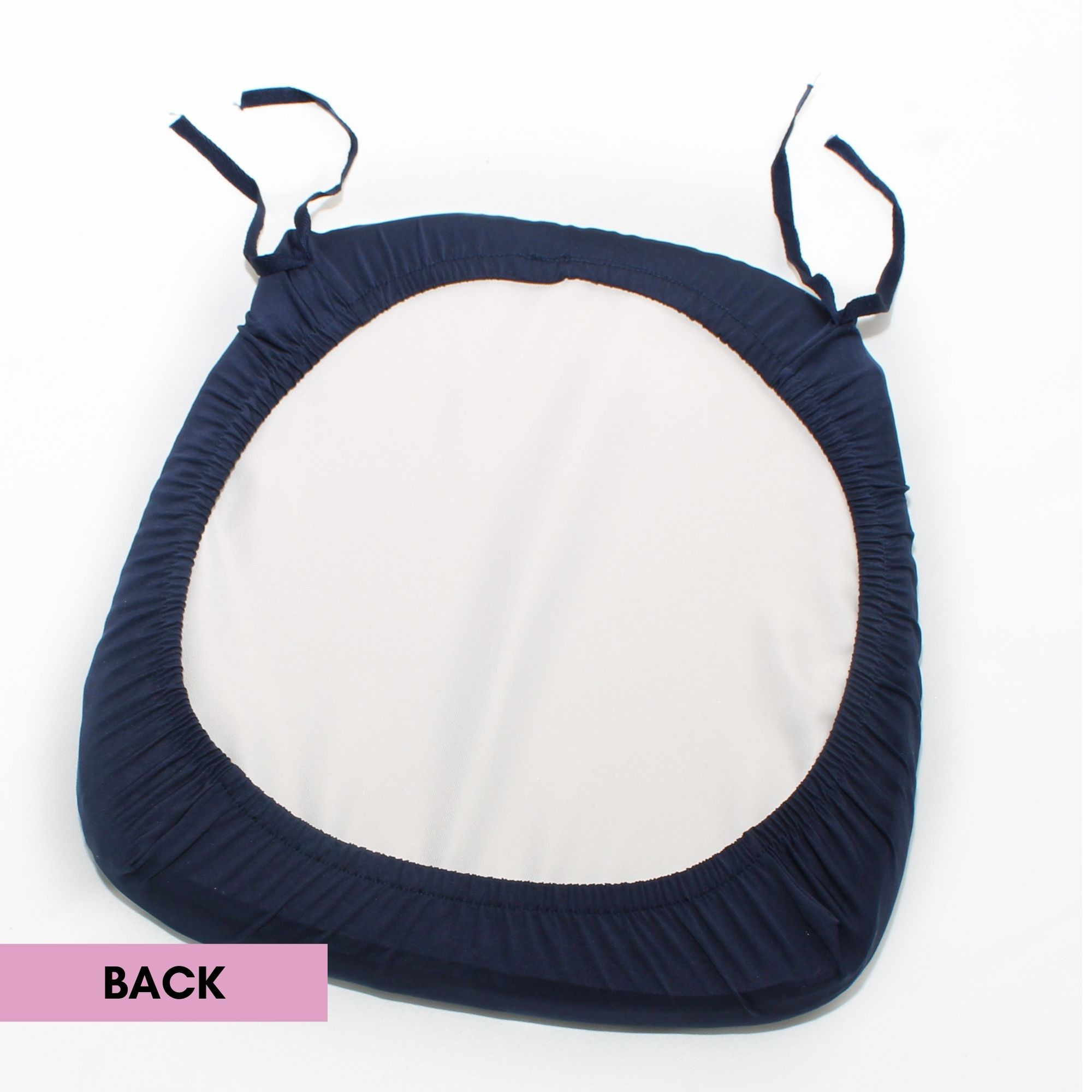 Stretch Spandex Chiavari Pad Cover with Ties Navy Blue Back