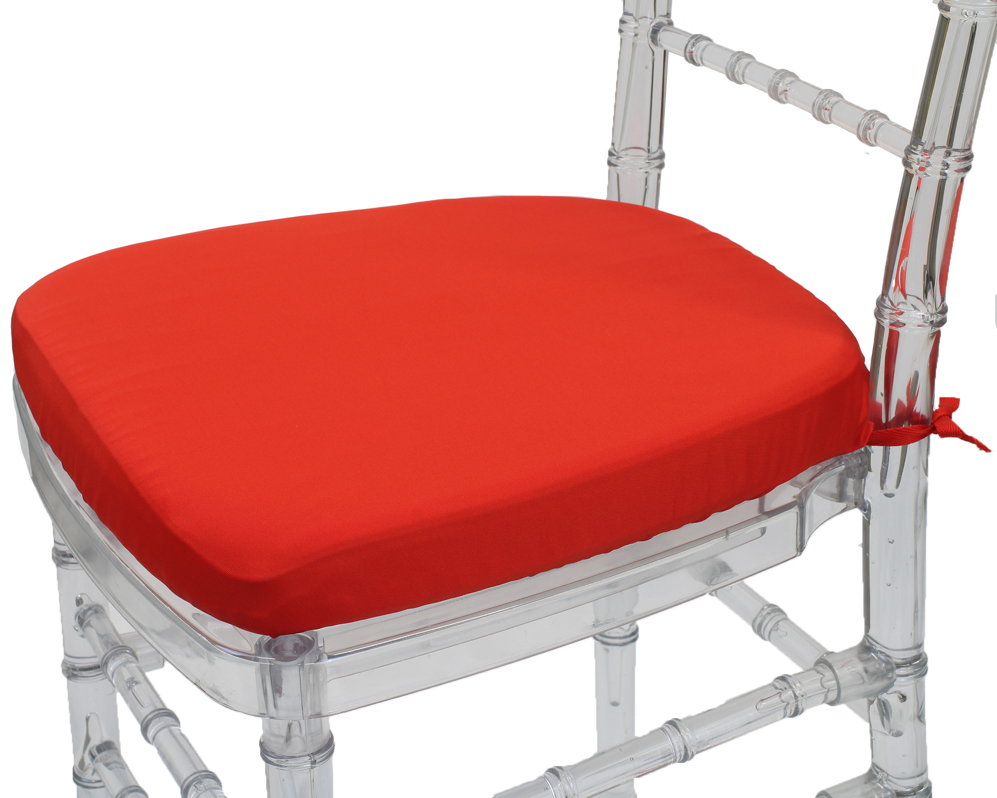 Stretch Spandex Chiavari Pad Cover with Ties Red close up