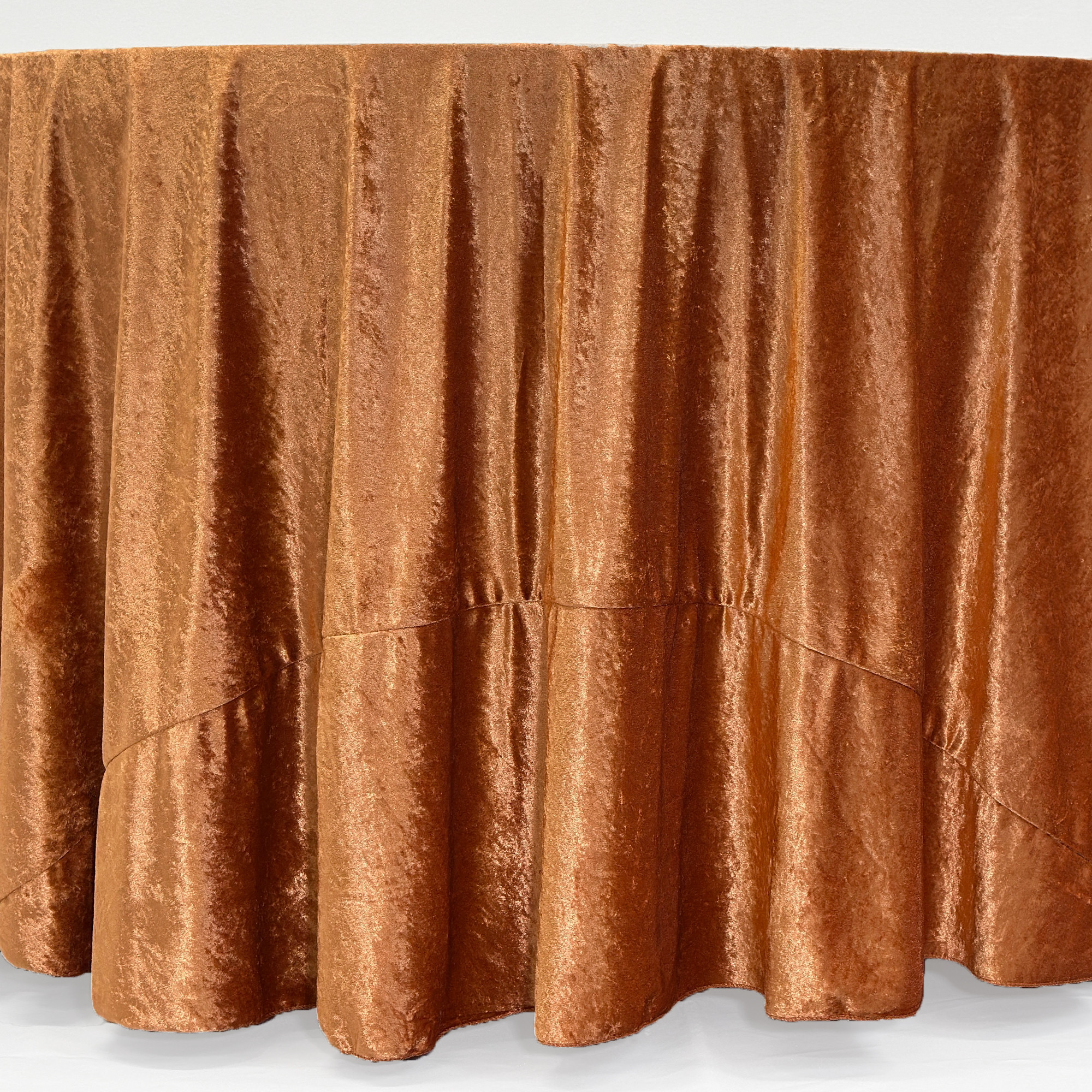 120 Inch Round Crushed Velvet Tablecloth Terracotta hem