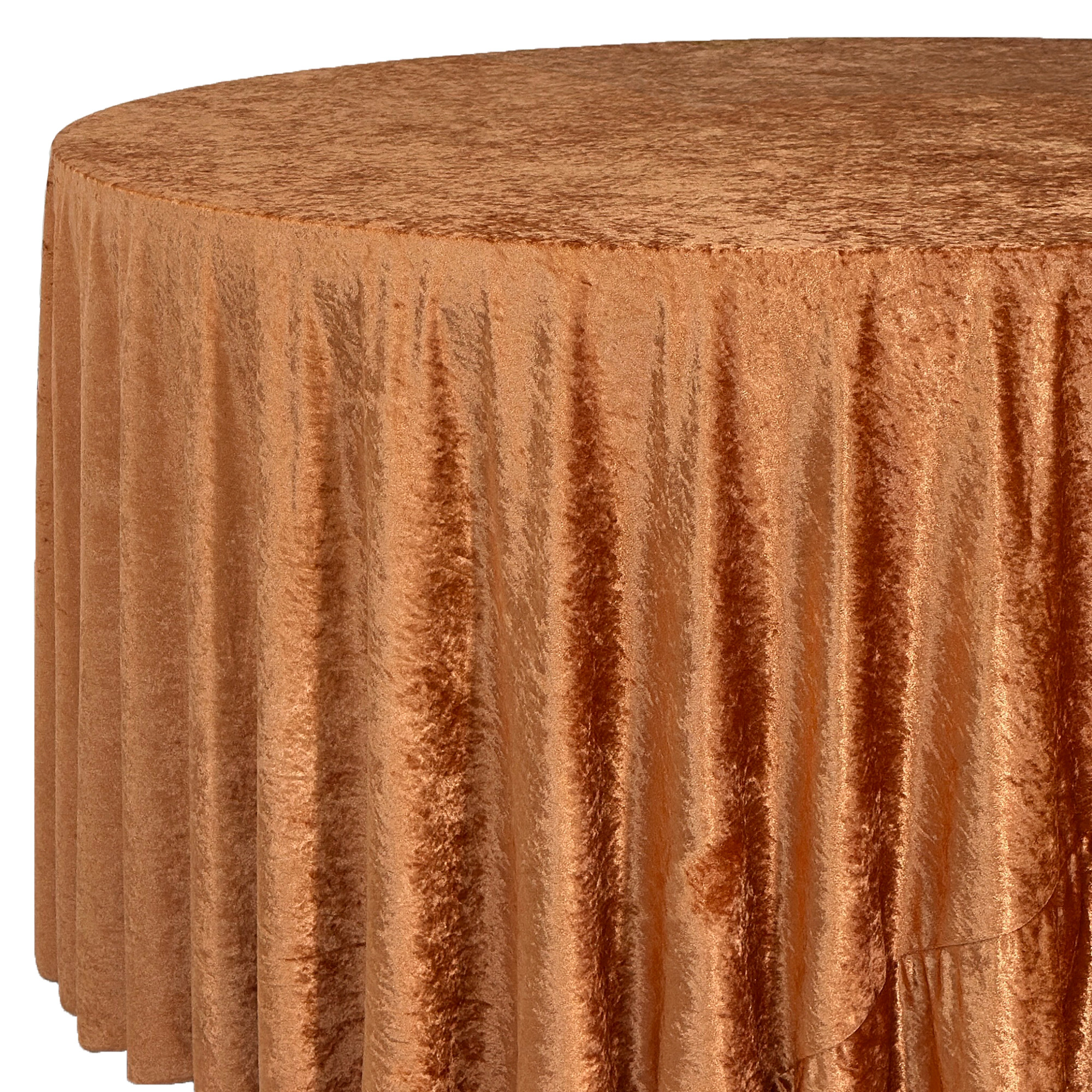 120 Inch Round Crushed Velvet Tablecloth Terracotta side